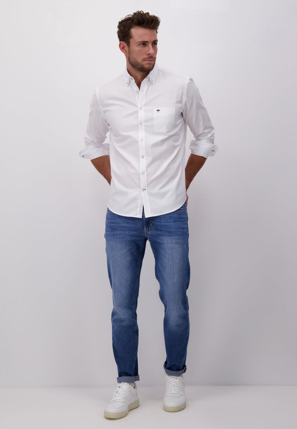 FYNCH HATTON OXFORD COTTON L/S SHIRT - WHITE