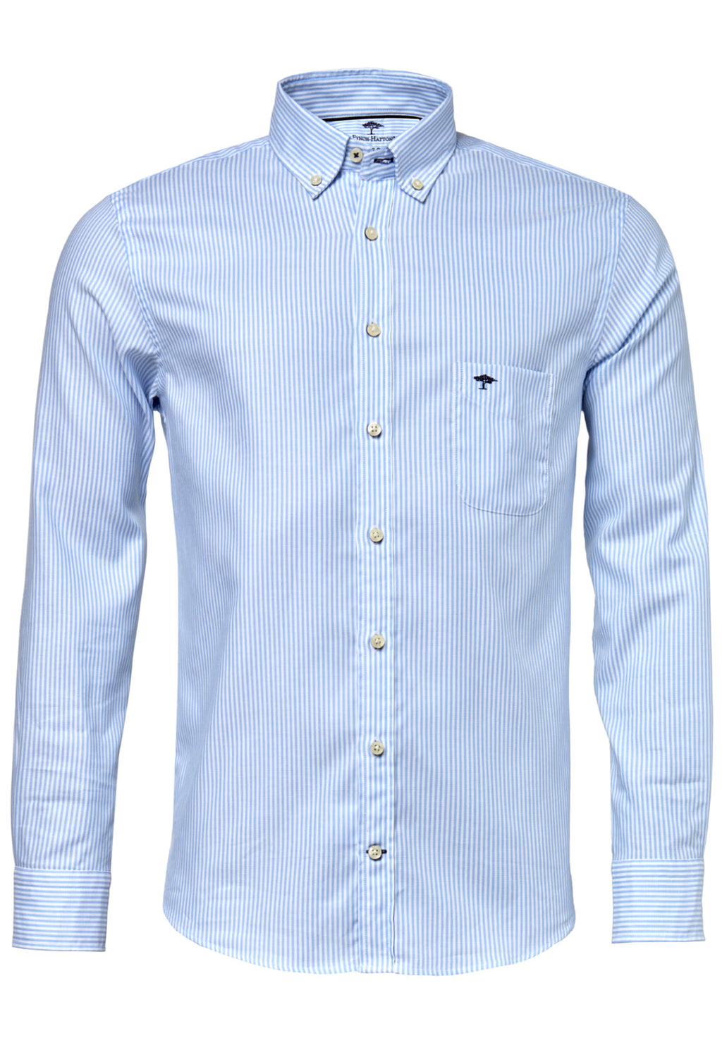 FYNCH HATTON OXFORD COTTON L/S SHIRT - BLUE/WHITE STRIPE
