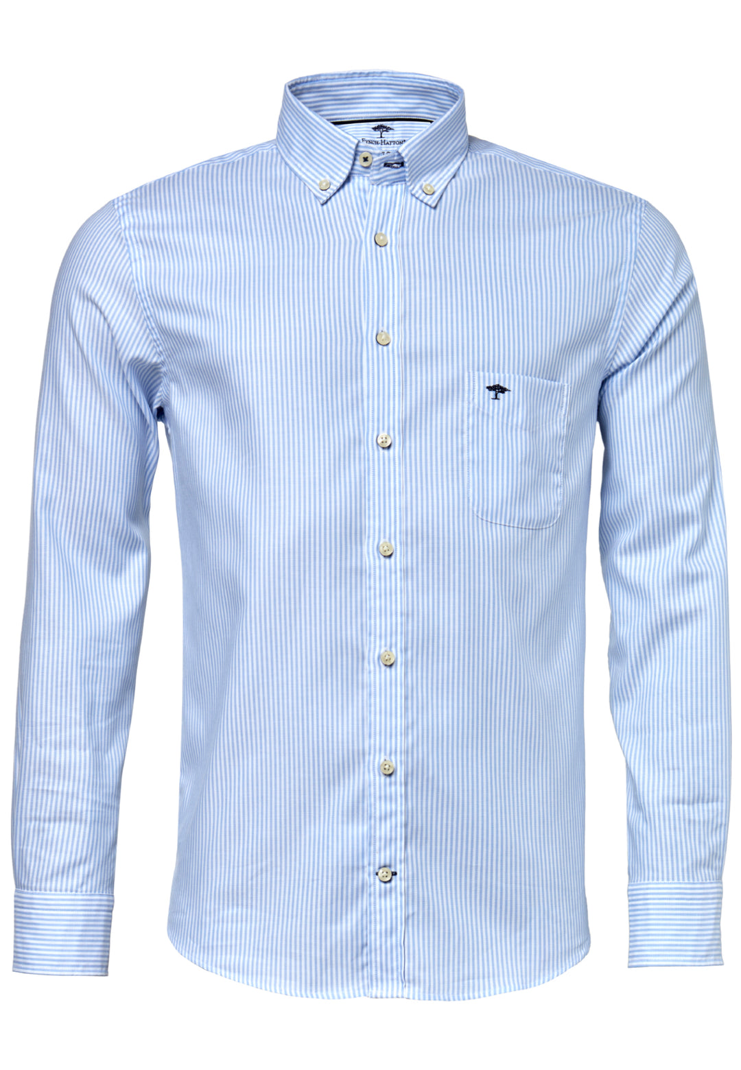 FYNCH HATTON OXFORD COTTON L/S SHIRT - BLUE/WHITE STRIPE