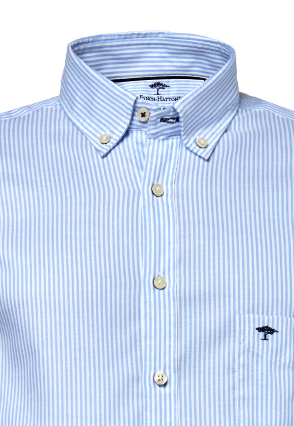 FYNCH HATTON OXFORD COTTON L/S SHIRT - BLUE/WHITE STRIPE