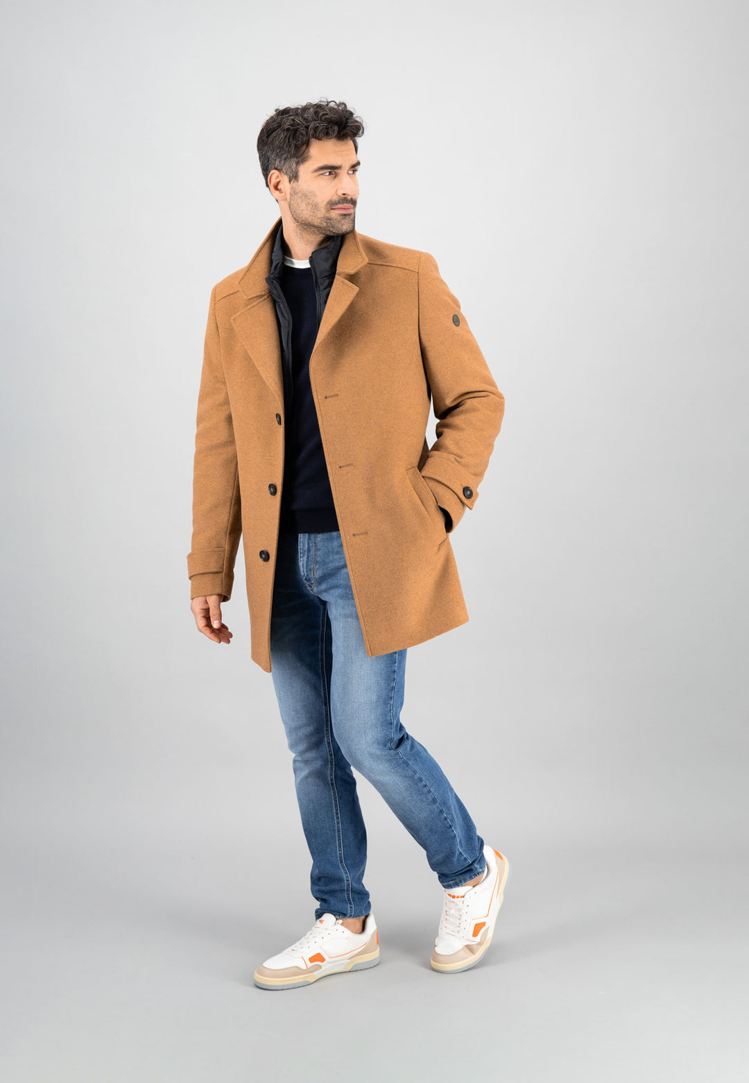 FYNCH HATTON WOOL COAT WITH REMOVABLE INLAY-TAN
