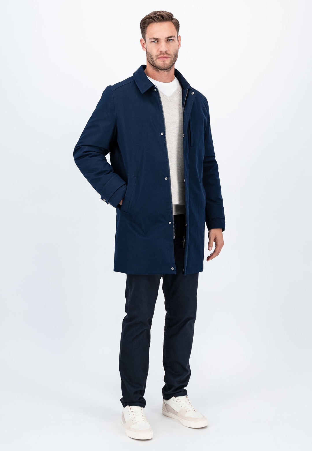FYNCH HATTON TWILL LONG JACKET - NAVY