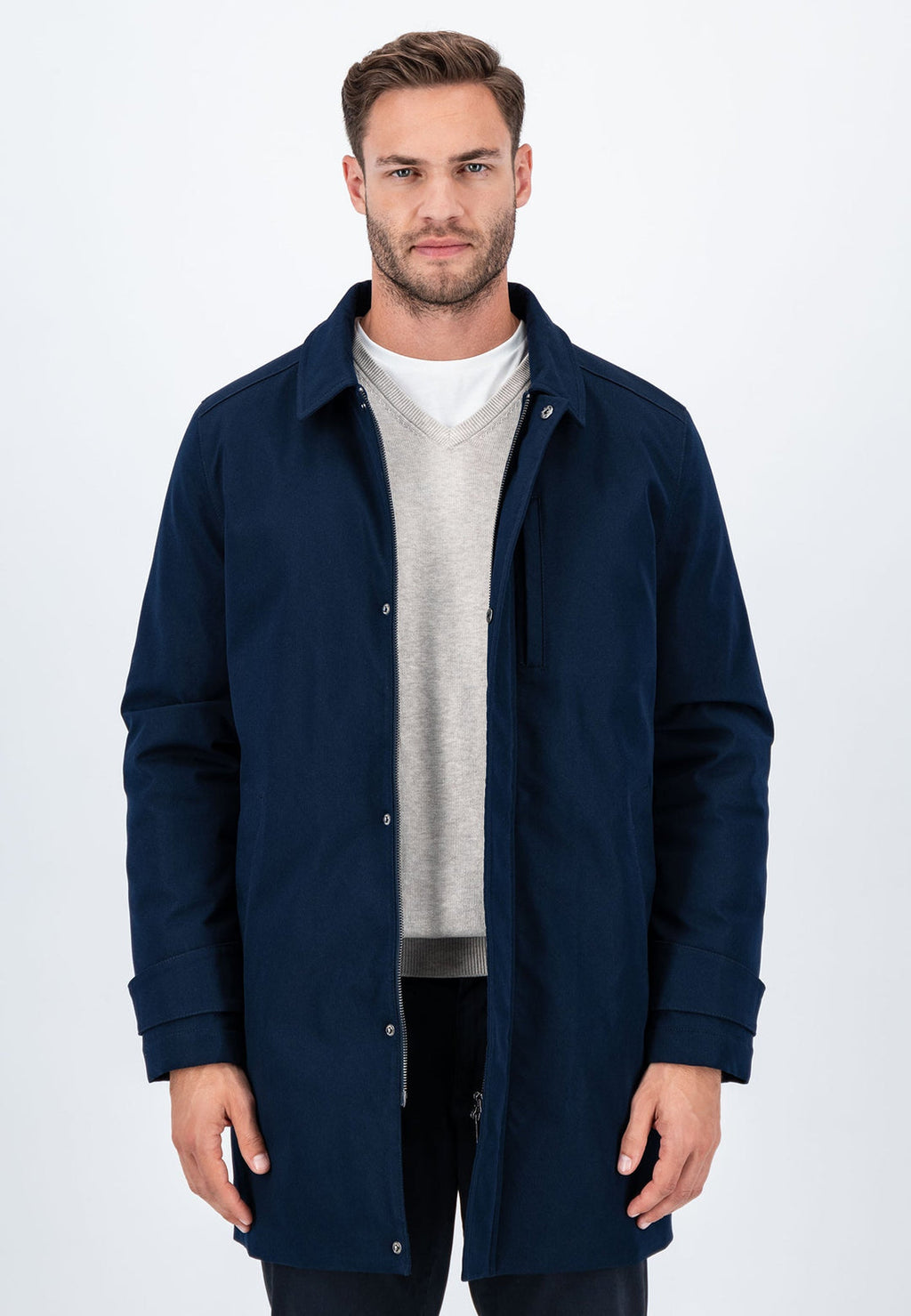 FYNCH HATTON TWILL LONG JACKET - NAVY