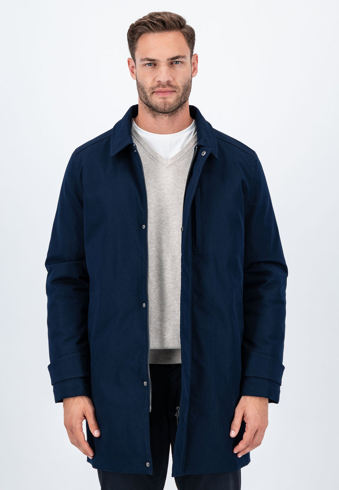 FYNCH HATTON TWILL LONG JACKET - NAVY