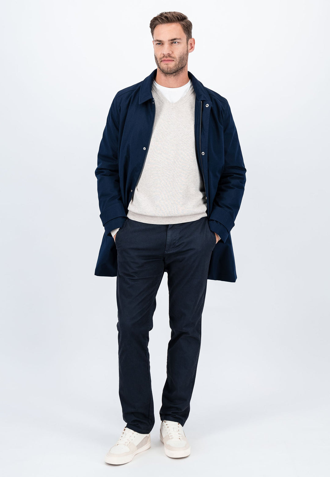 FYNCH HATTON TWILL LONG JACKET - NAVY