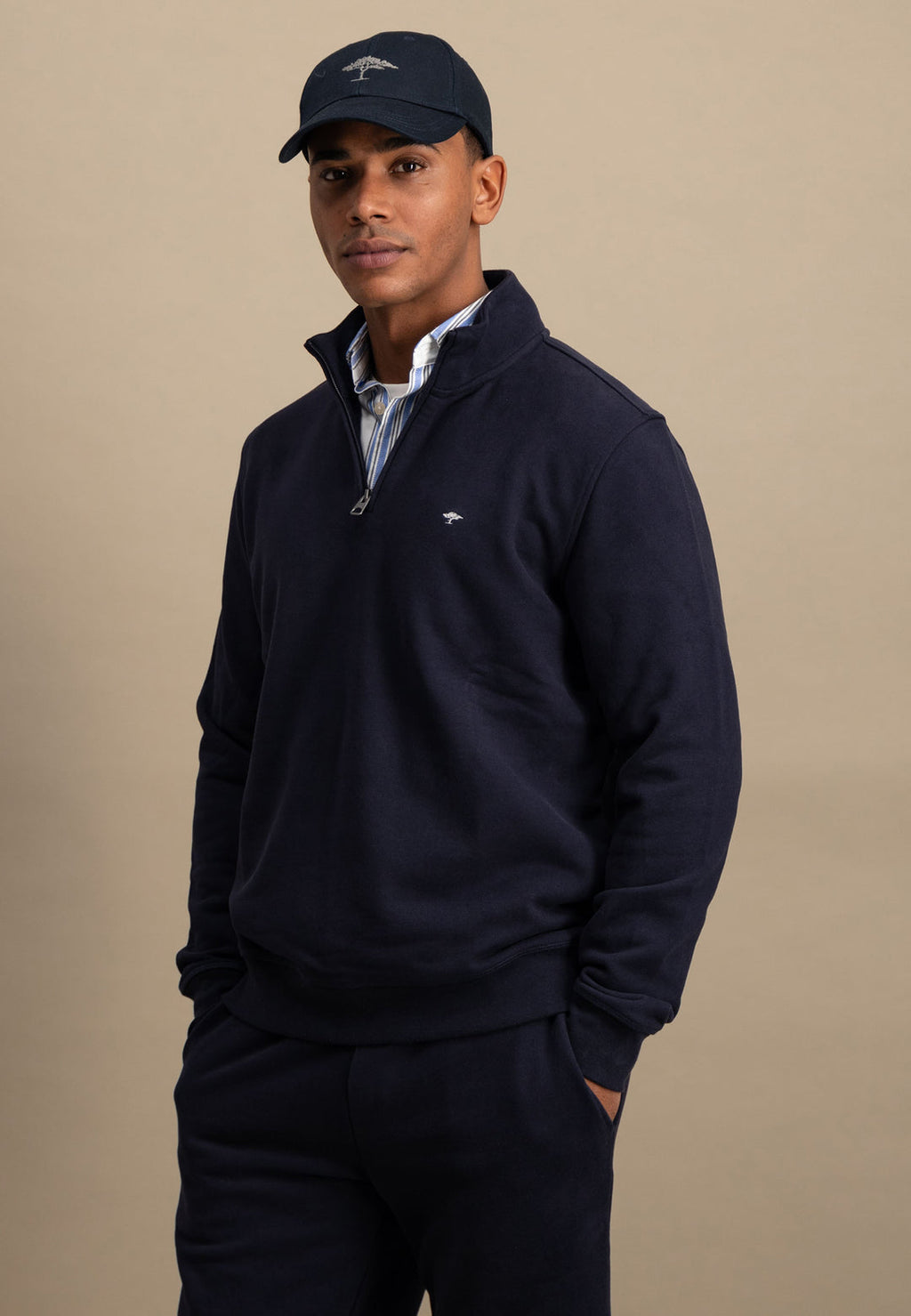 FYNCH HATTON 1/4 ZIP SWEATSHIRT (15021351/685) - NAVY