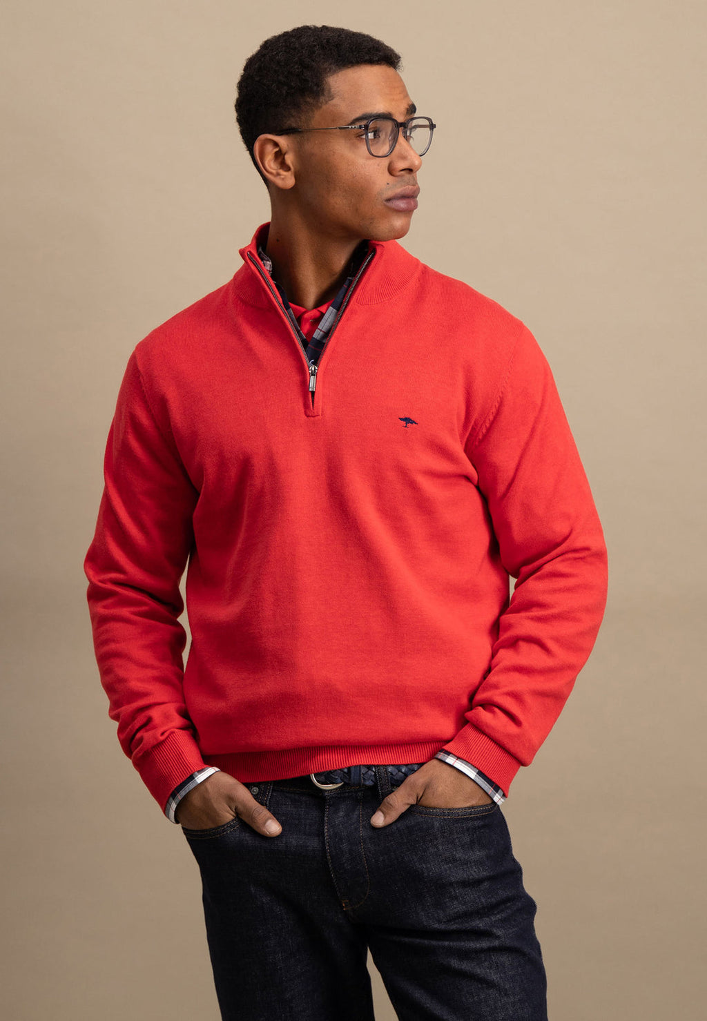 FYNCH HATTON 1/4 ZIP KNITWEAR (1513215/363) - RED