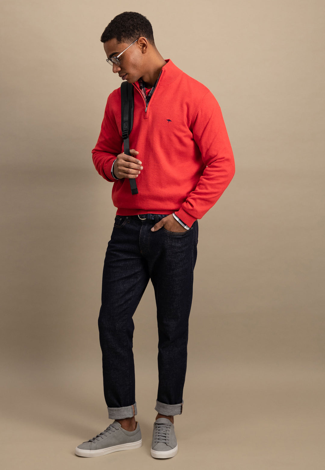FYNCH HATTON 1/4 ZIP KNITWEAR (1513215/363) - RED