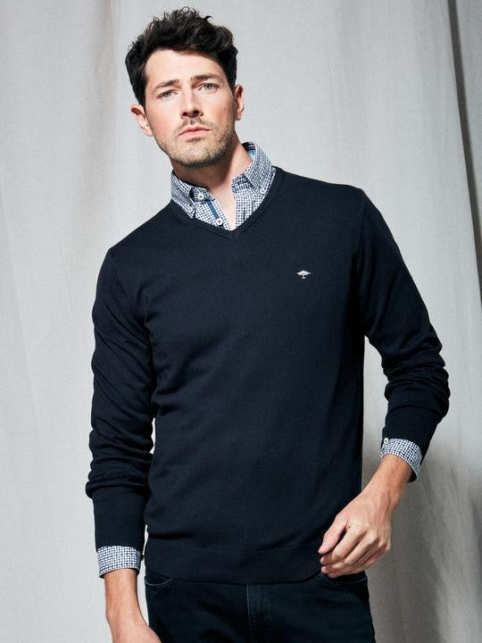 FYNCH HATTON V-NECK KNITWEAR - NAVY (1312211)