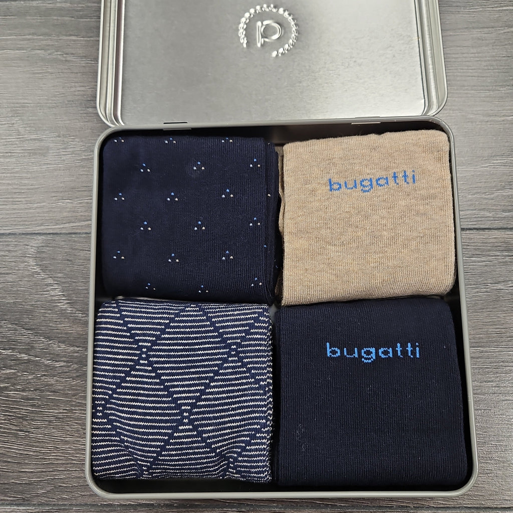BUGATTI 4 PK SOCK GIFT TIN - NAVY MIX