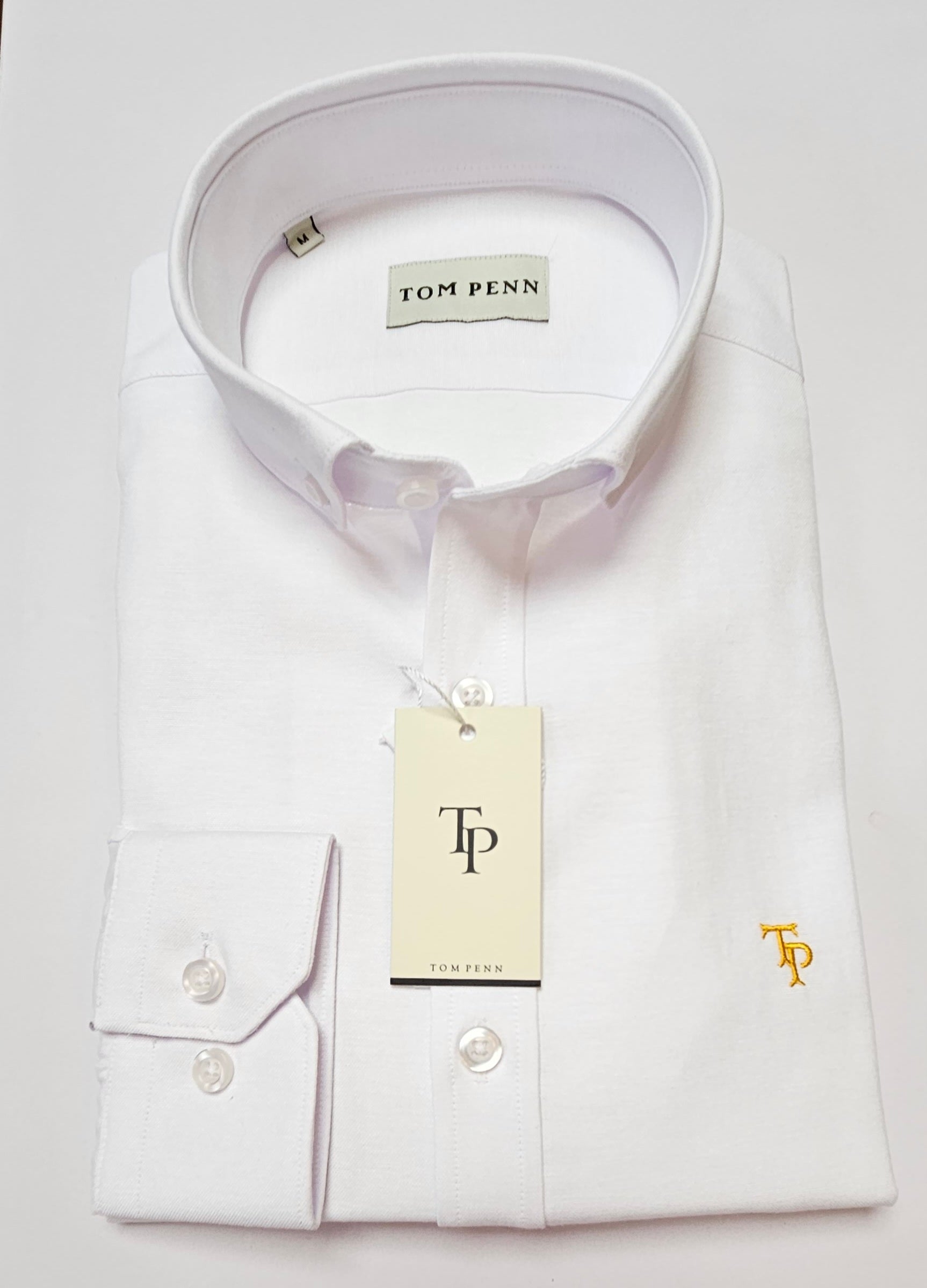 TOM PENN SLIM OXFORD COTTON L/S SHIRT - WHITE