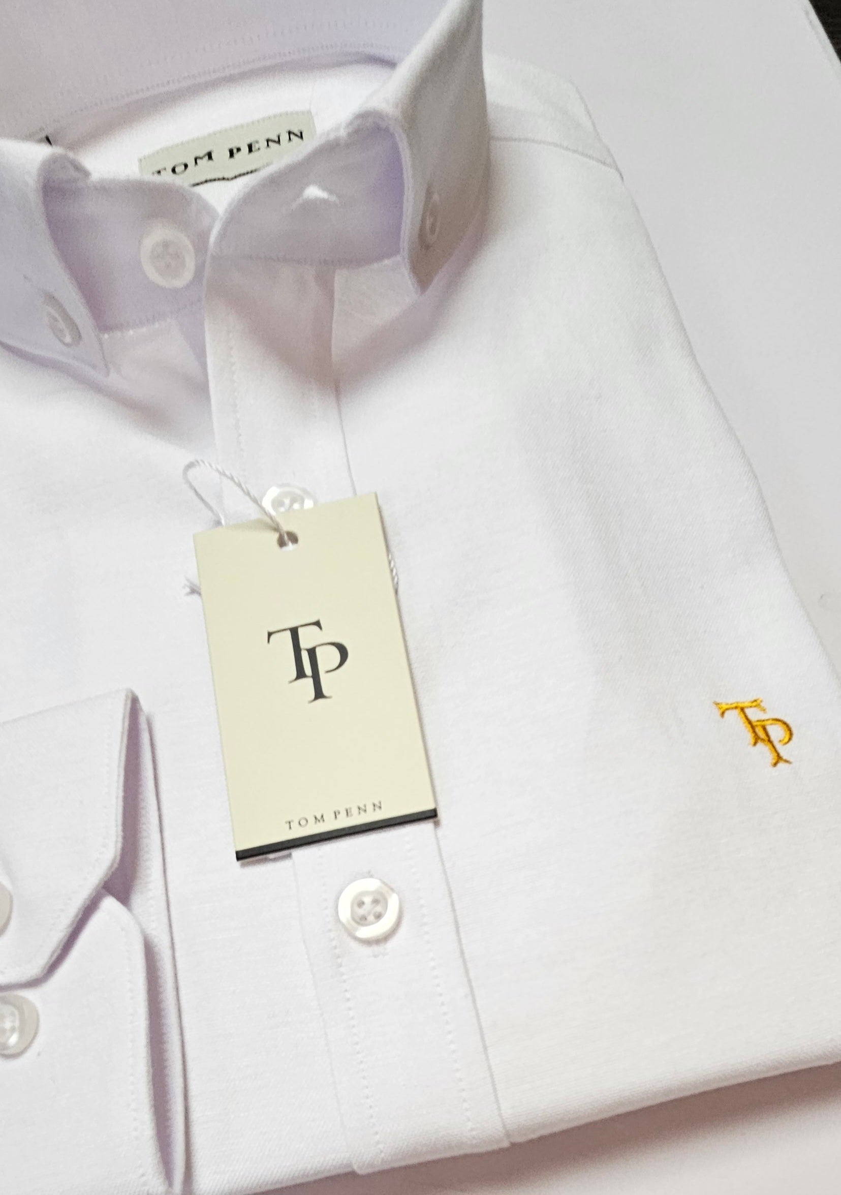 TOM PENN SLIM OXFORD COTTON L/S SHIRT - WHITE