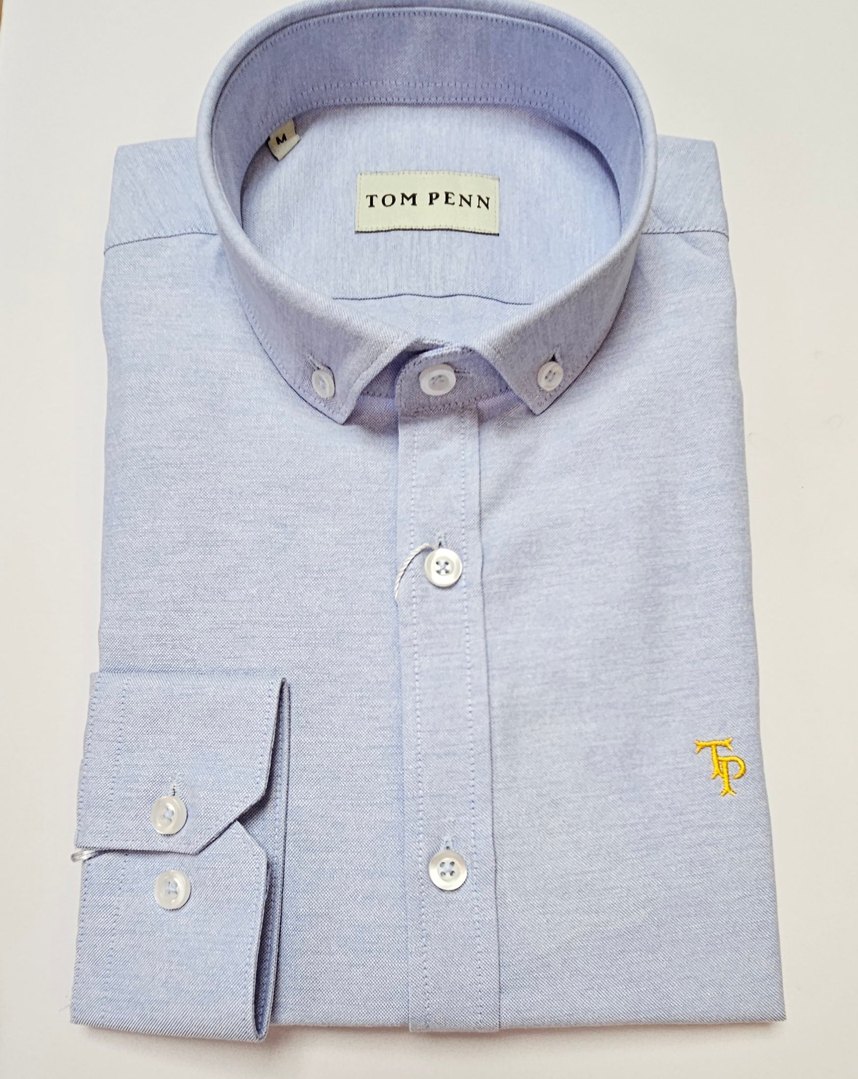 TOM PENN SLIM OXFORD COTTON L/S SHIRT - BABY BLUE