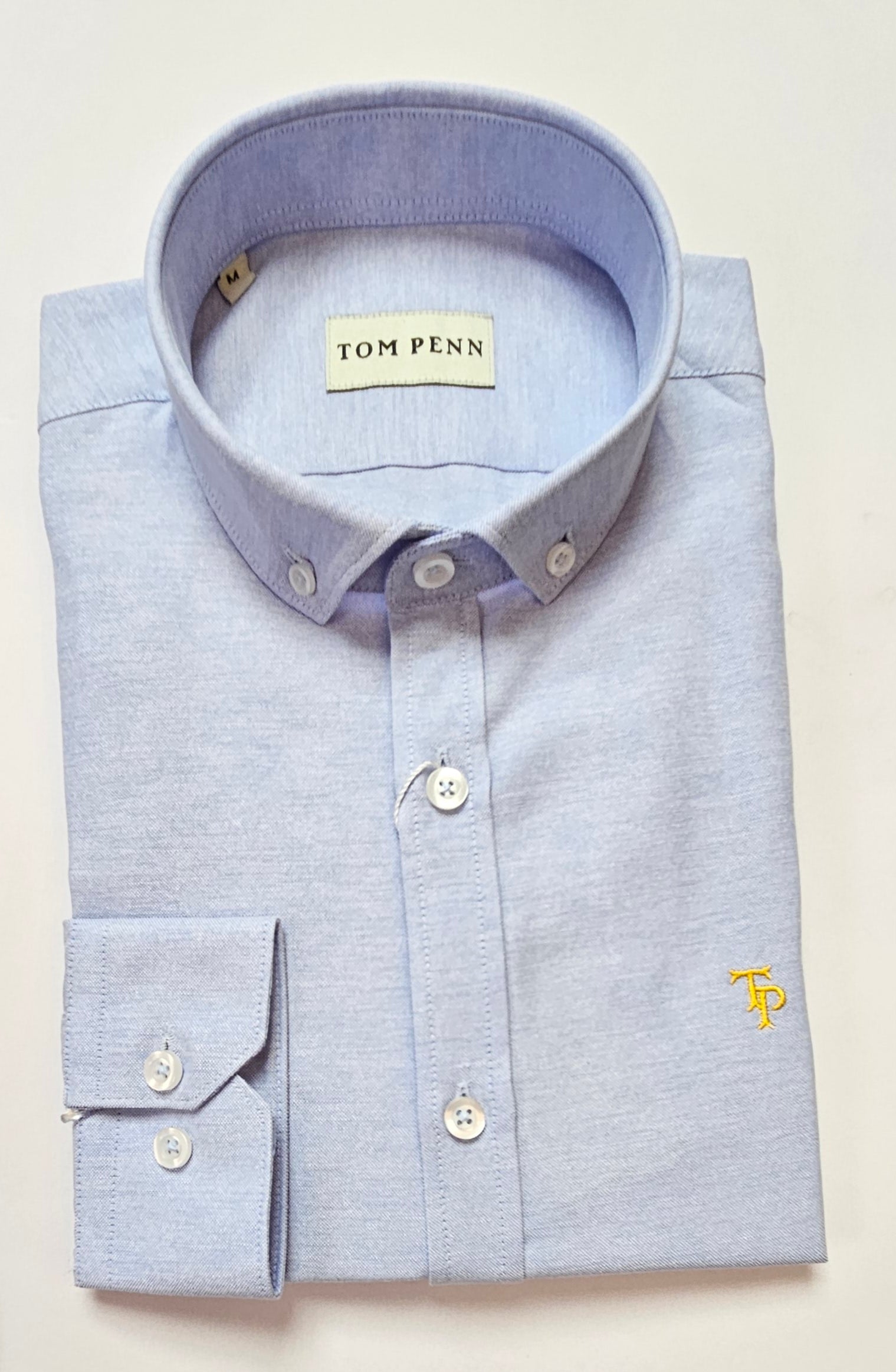 TOM PENN SLIM OXFORD COTTON L/S SHIRT - BABY BLUE