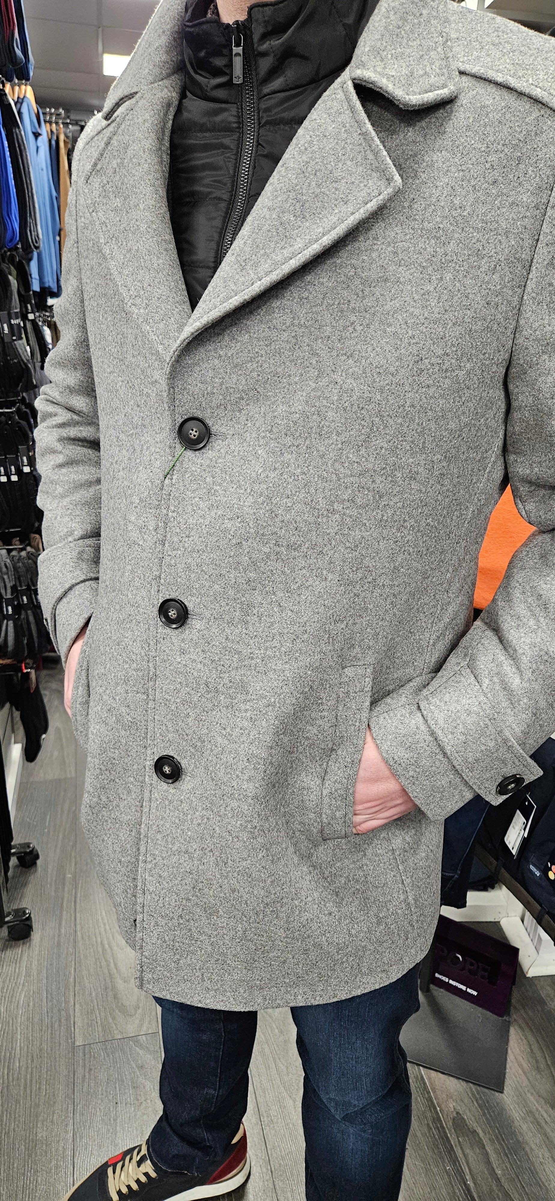 FYNCH HATTON WOOL COAT WITH REMOVABLE INLAY-GREY