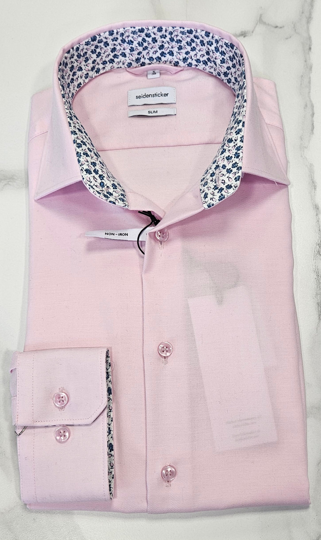 SEIDENSTICKER FLOWER TRIM COLLAR/CUFF SLIM FIT L/S  SHIRT - PINK