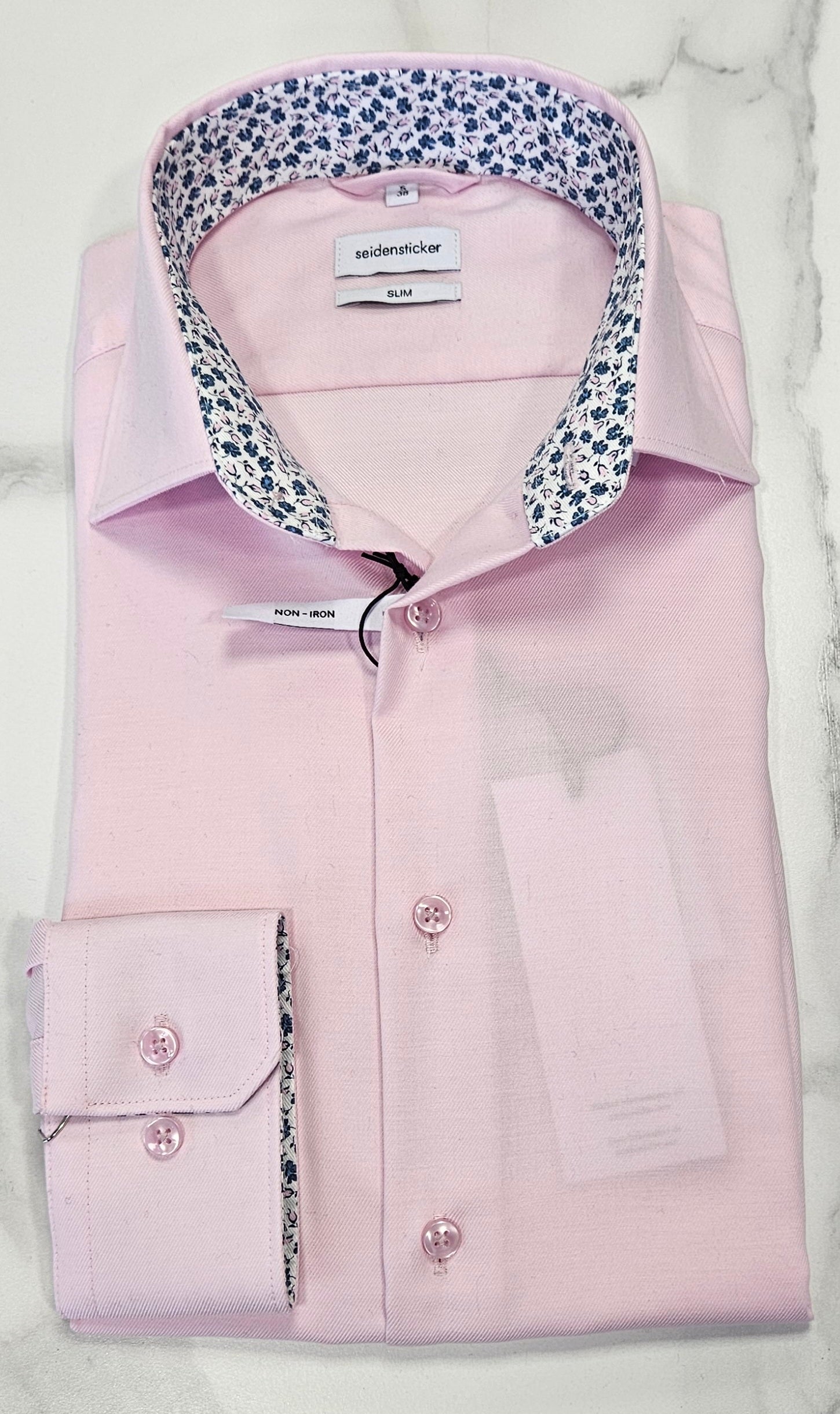 SEIDENSTICKER FLOWER TRIM COLLAR/CUFF SLIM FIT L/S  SHIRT - PINK
