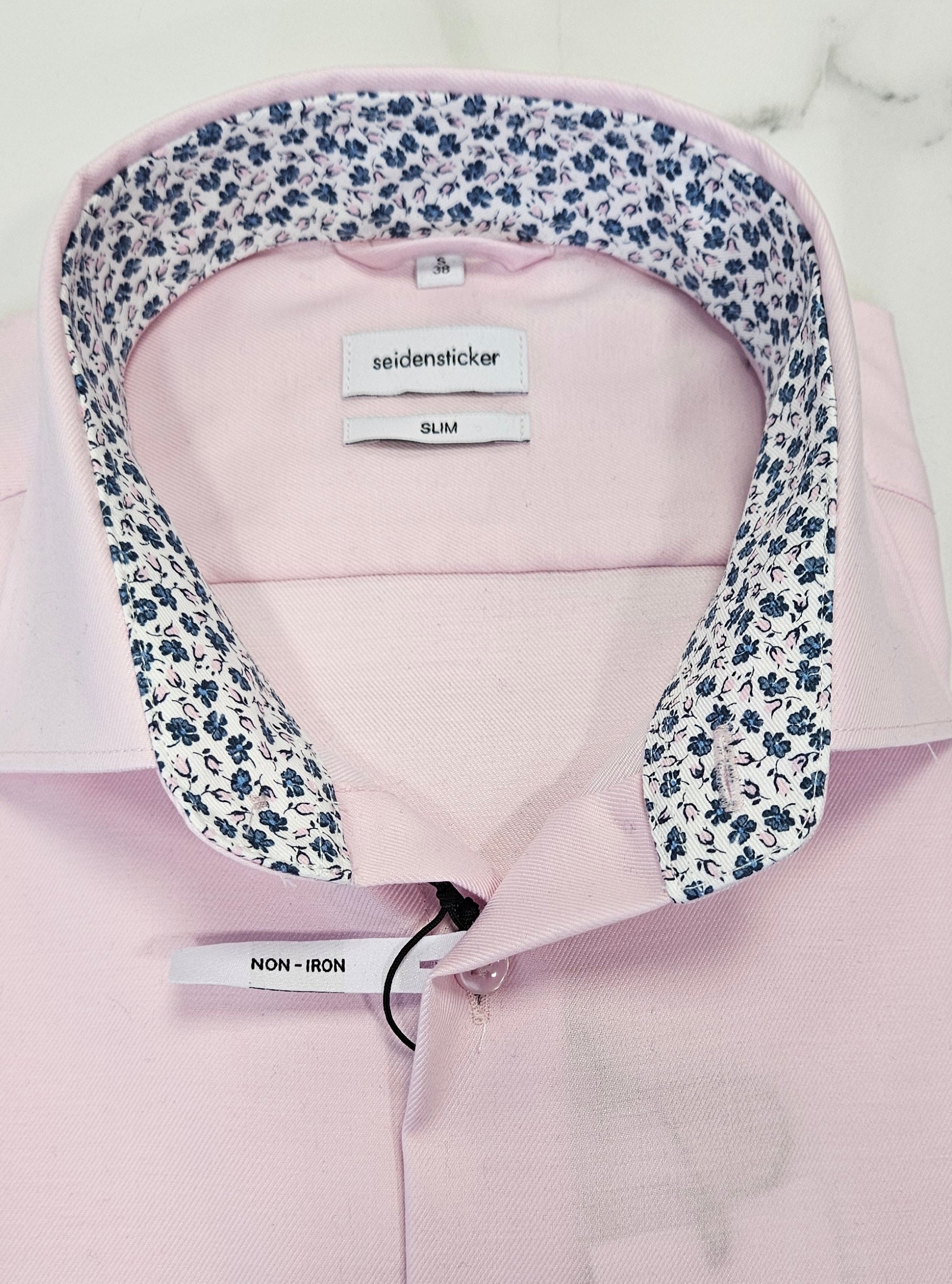 SEIDENSTICKER FLOWER TRIM COLLAR/CUFF SLIM FIT L/S  SHIRT - PINK