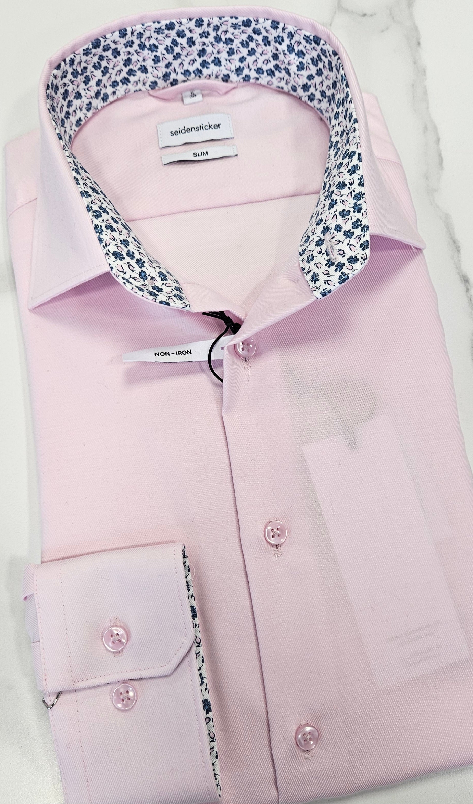 SEIDENSTICKER FLOWER TRIM COLLAR/CUFF SLIM FIT L/S  SHIRT - PINK