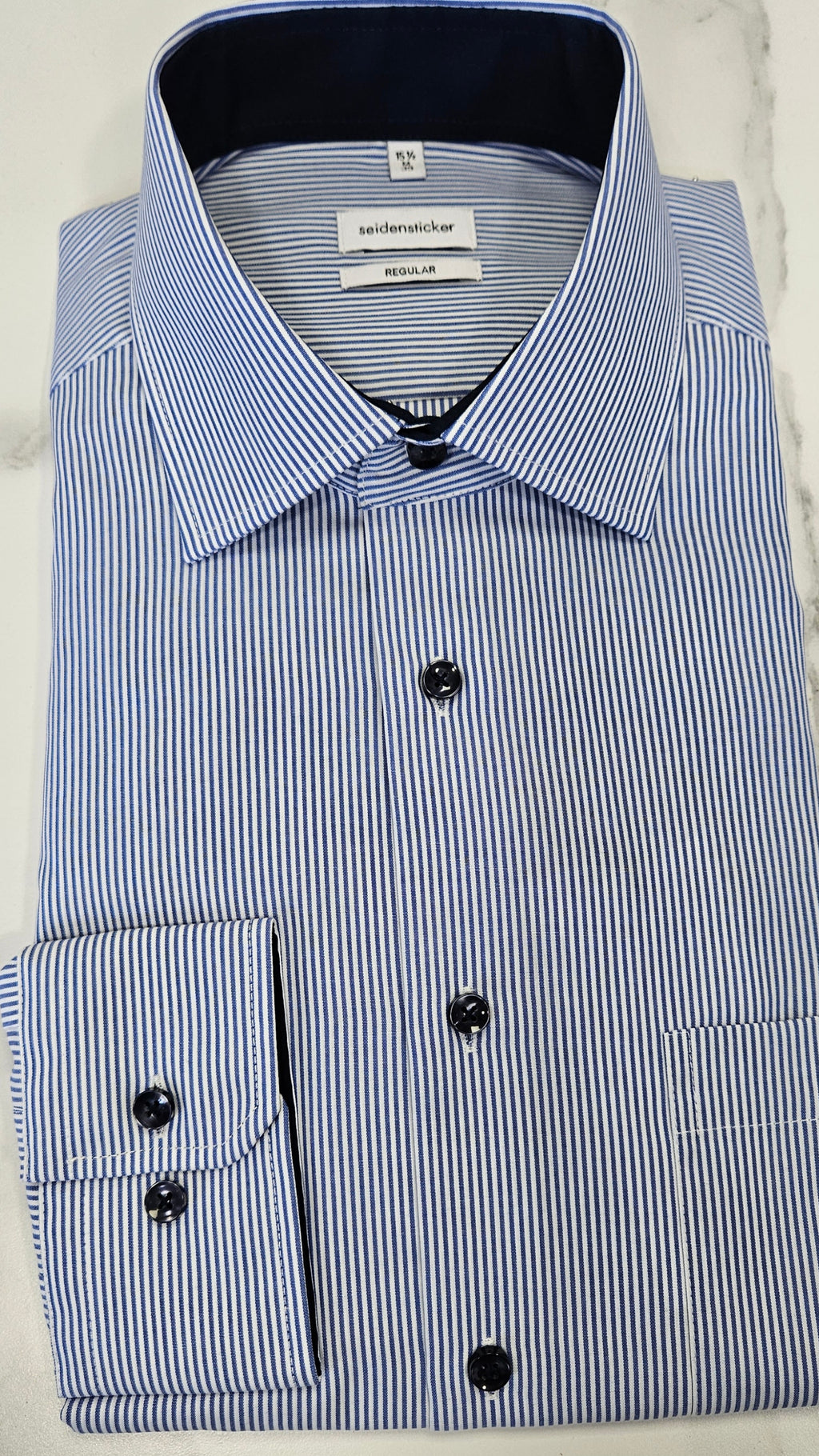 SEIDENSTICKER L/S SHIRT 01.153720 - NAVY BLUE/WHITE STRIPE