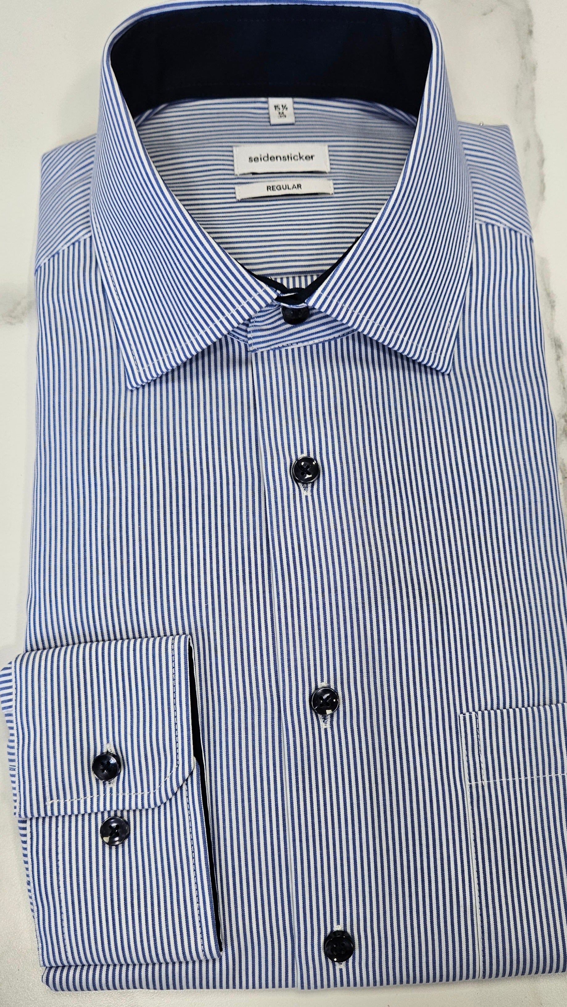SEIDENSTICKER L/S SHIRT 01.153720 - NAVY BLUE/WHITE STRIPE