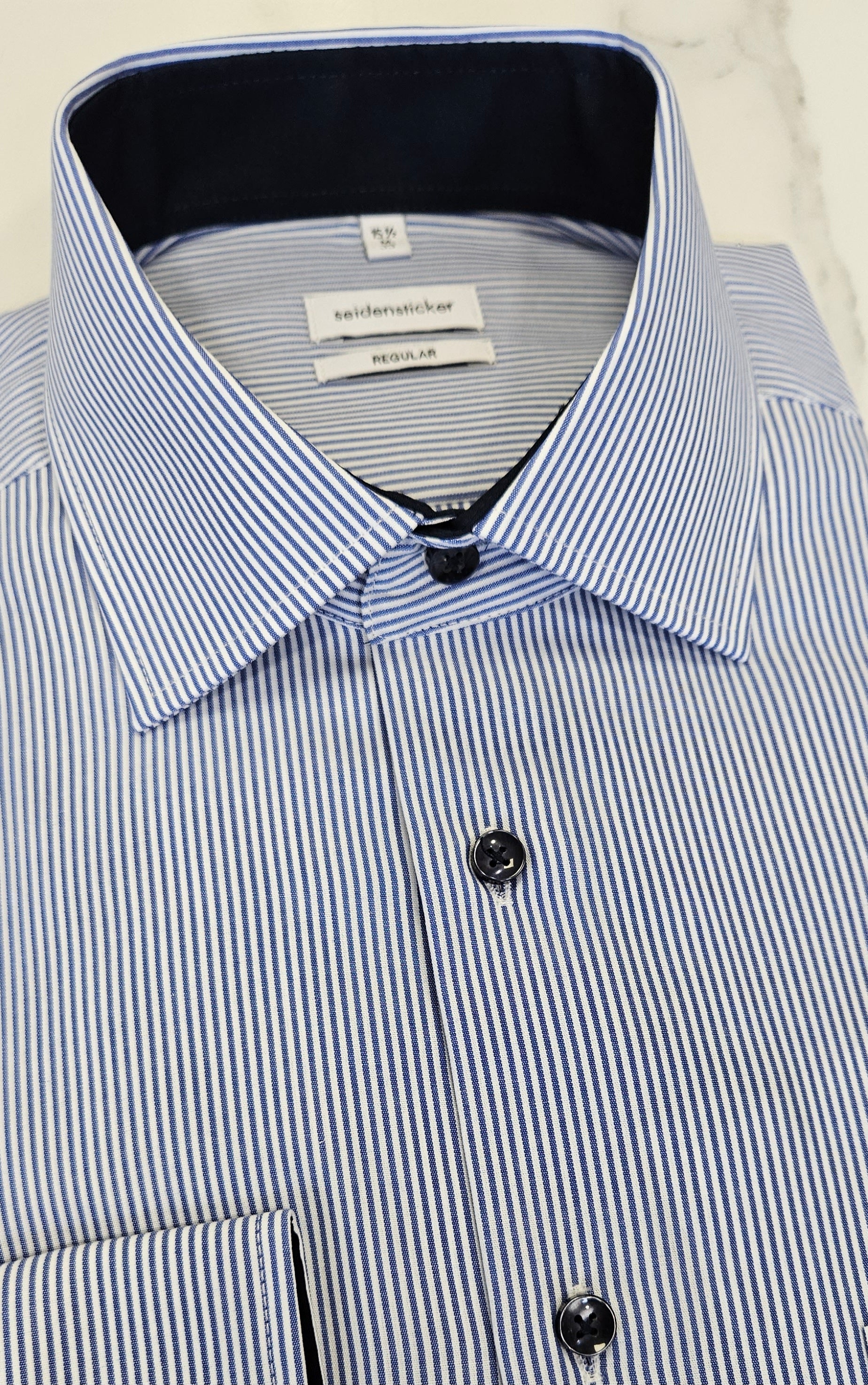 SEIDENSTICKER L/S SHIRT 01.153720 - NAVY BLUE/WHITE STRIPE