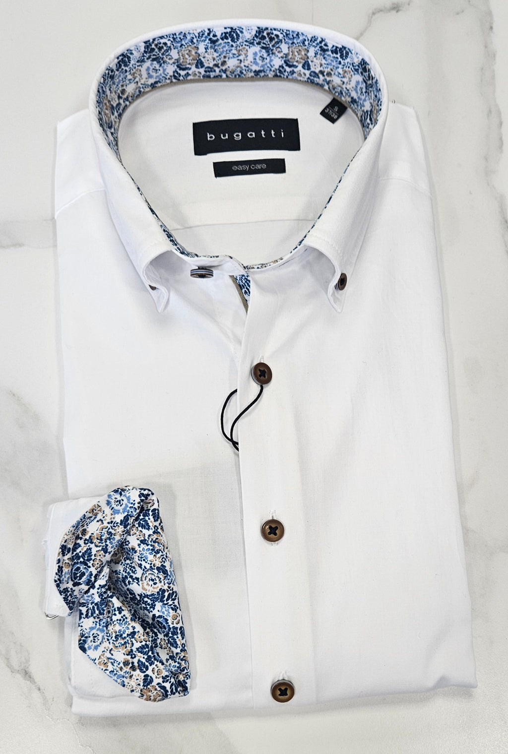 BUGATTI TRIM COLLAR/CUFF L/S SHIRT  - WHITE