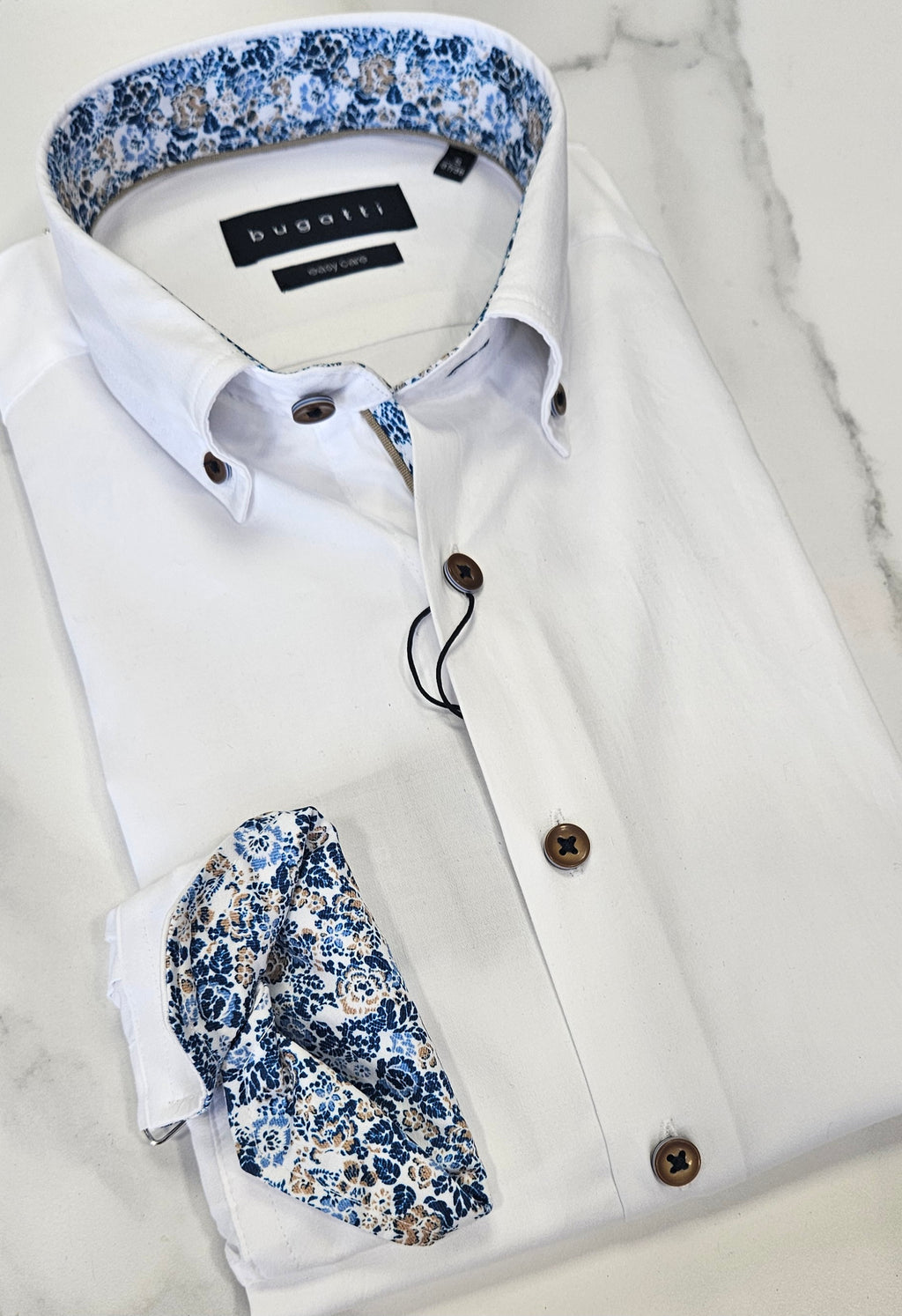 BUGATTI TRIM COLLAR/CUFF L/S SHIRT  - WHITE