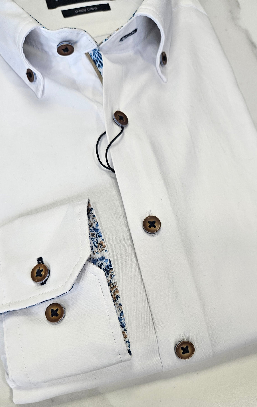 BUGATTI TRIM COLLAR/CUFF L/S SHIRT  - WHITE