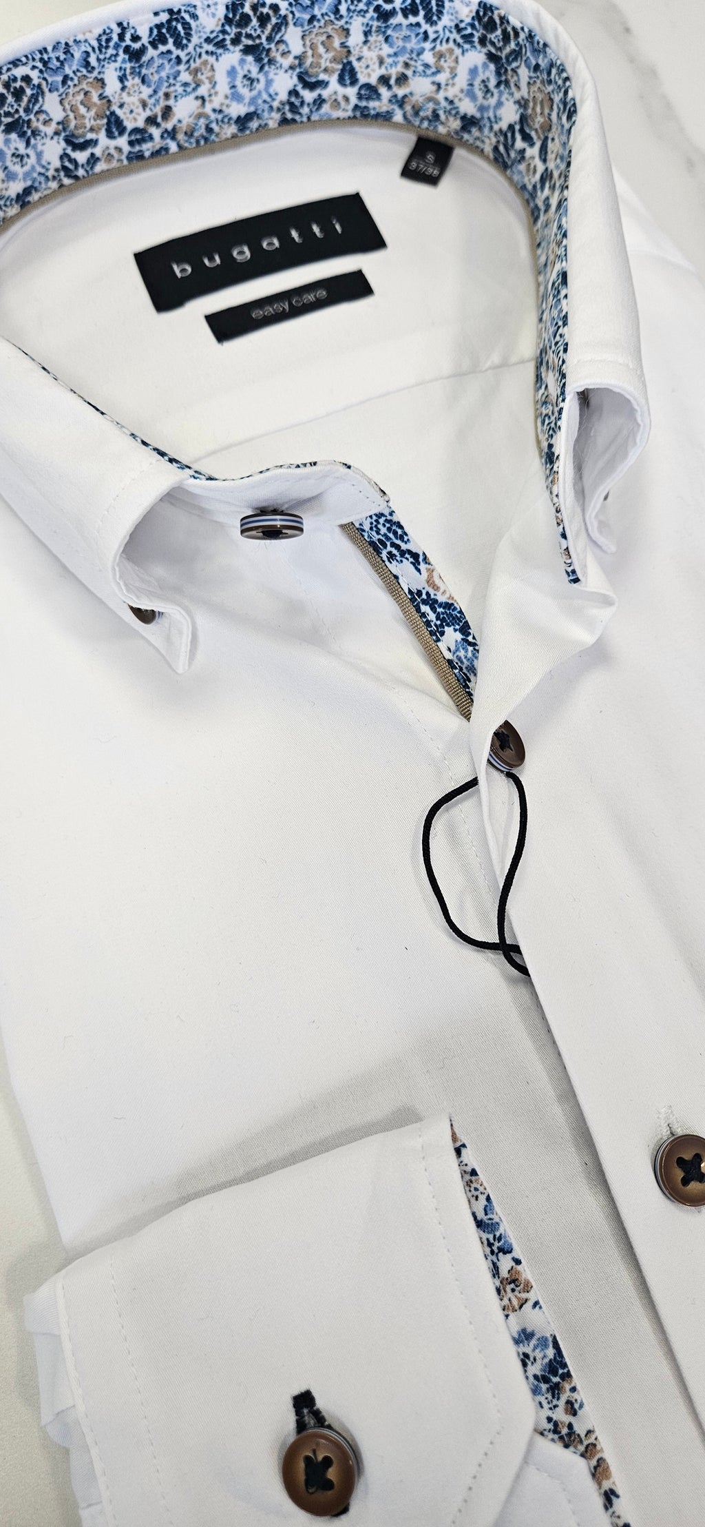 BUGATTI TRIM COLLAR/CUFF L/S SHIRT  - WHITE