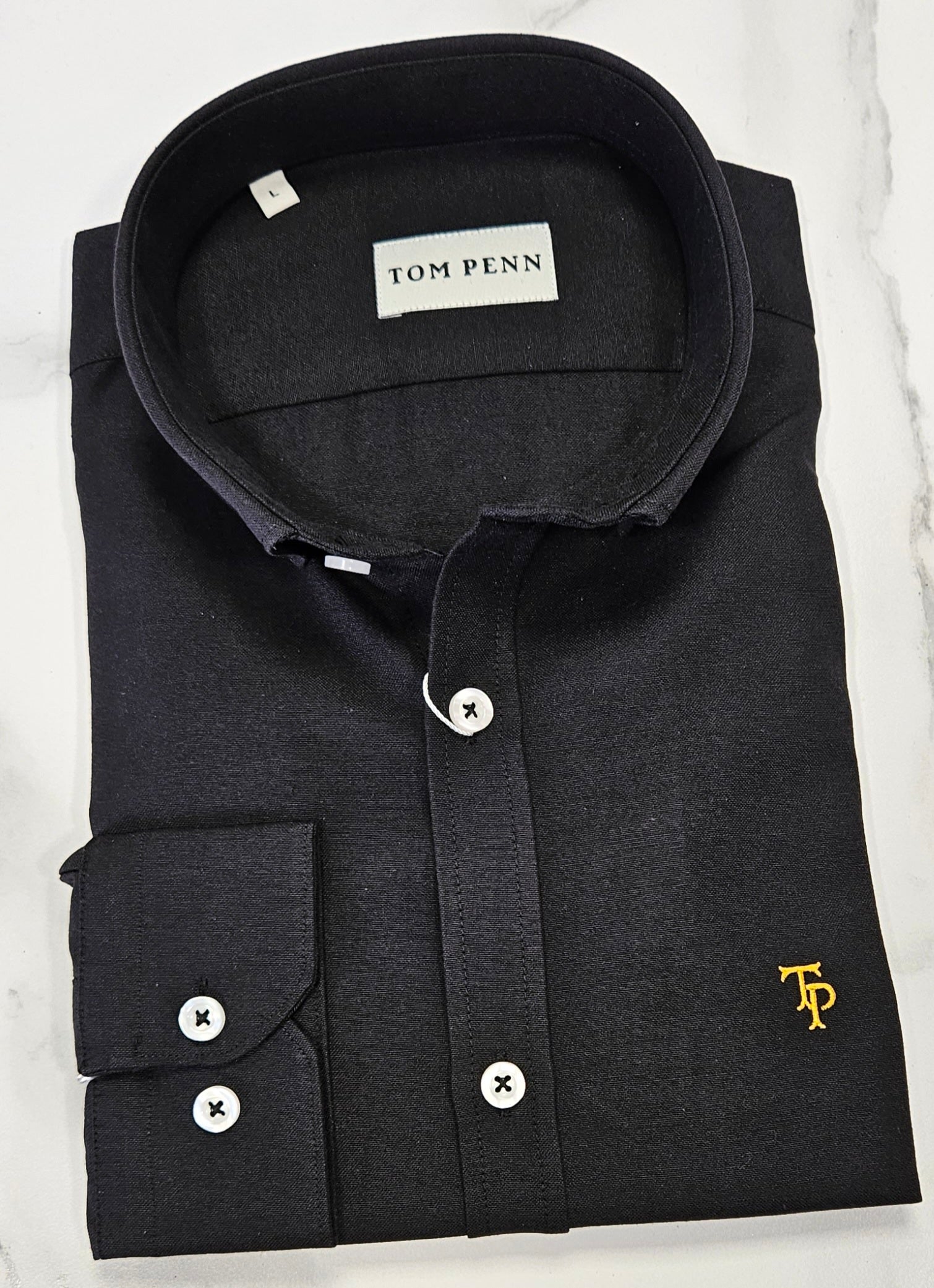 TOM PENN SLIM OXFORD COTTON L/S SHIRT - BLACK