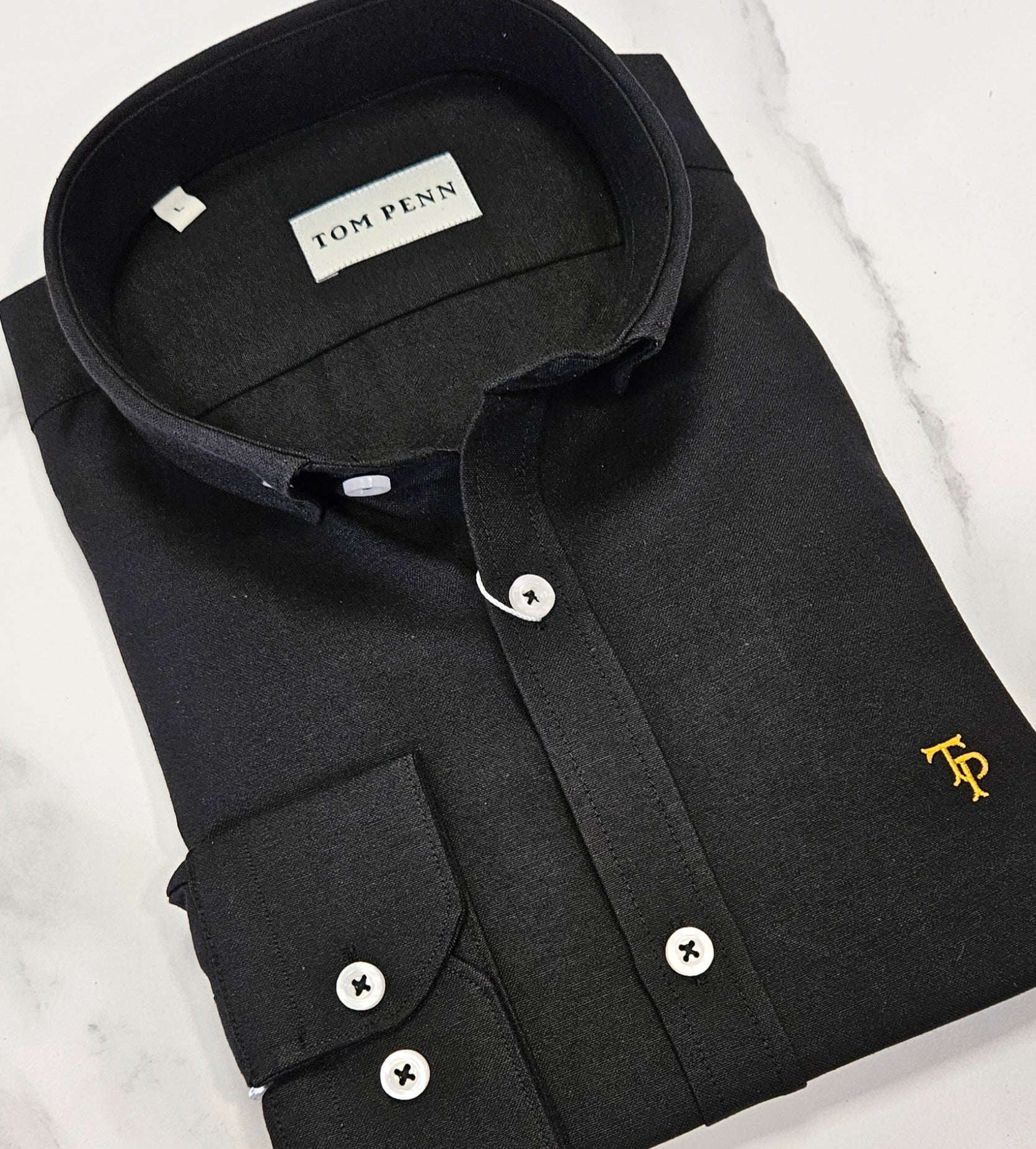TOM PENN SLIM OXFORD COTTON L/S SHIRT - BLACK