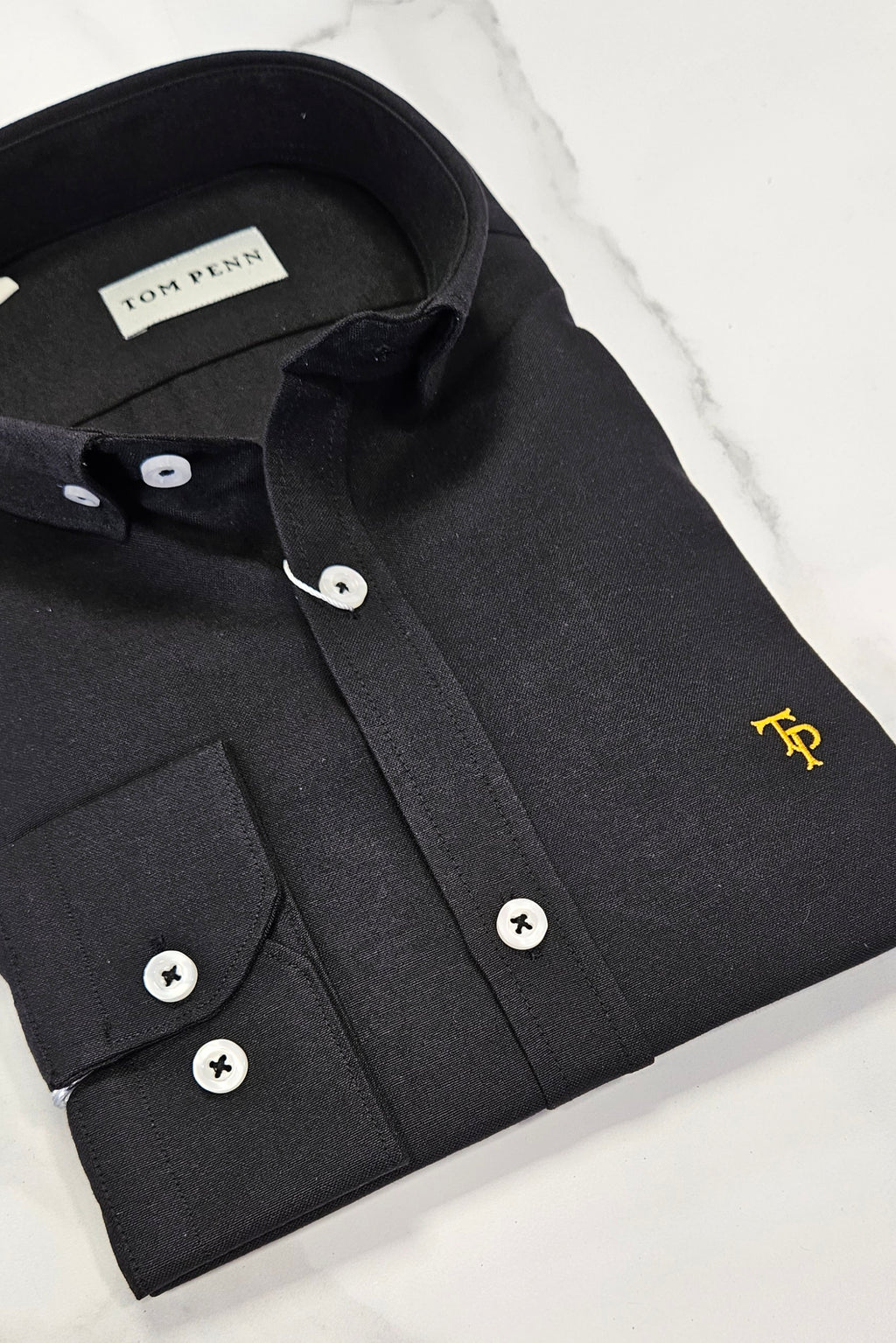 TOM PENN SLIM OXFORD COTTON L/S SHIRT - BLACK