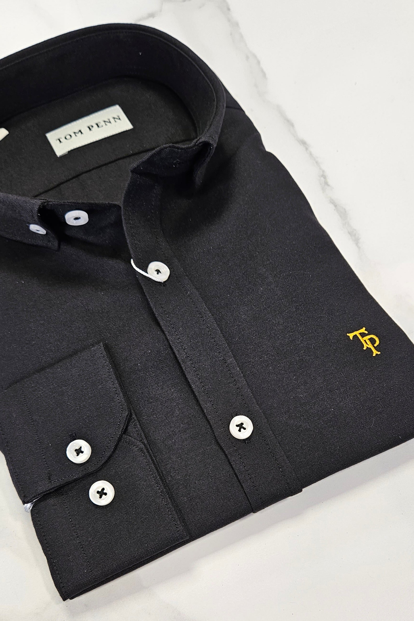 TOM PENN SLIM OXFORD COTTON L/S SHIRT - BLACK