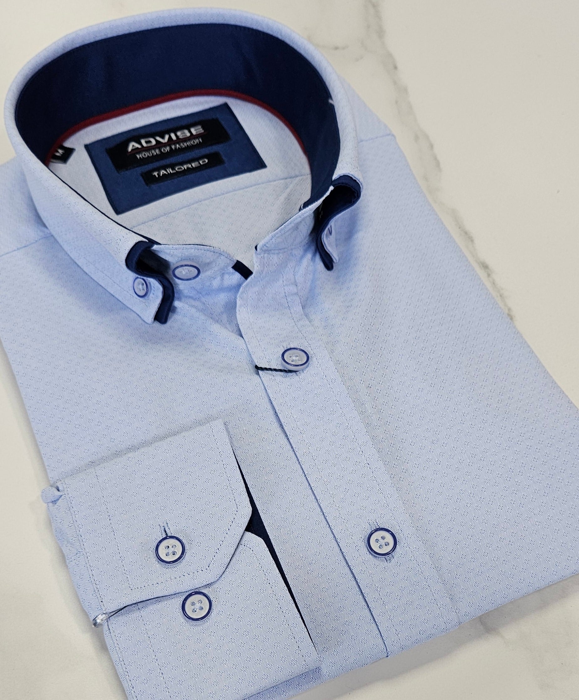 ADVISE DOUBLE COLLAR TAILORED FIT L/S SHIRT- BABY BLUE