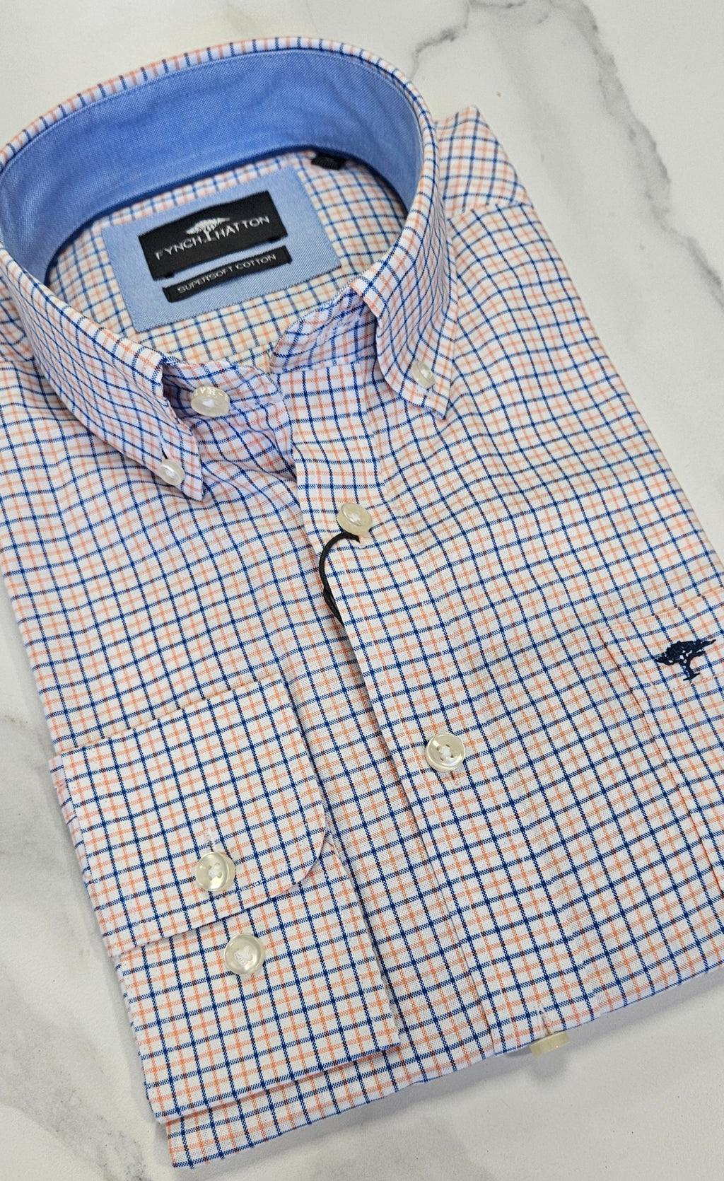 FYCH HATTON CHECK L/S SHIRT (1503 5260/208) - ORANGE/BLUE CHECK