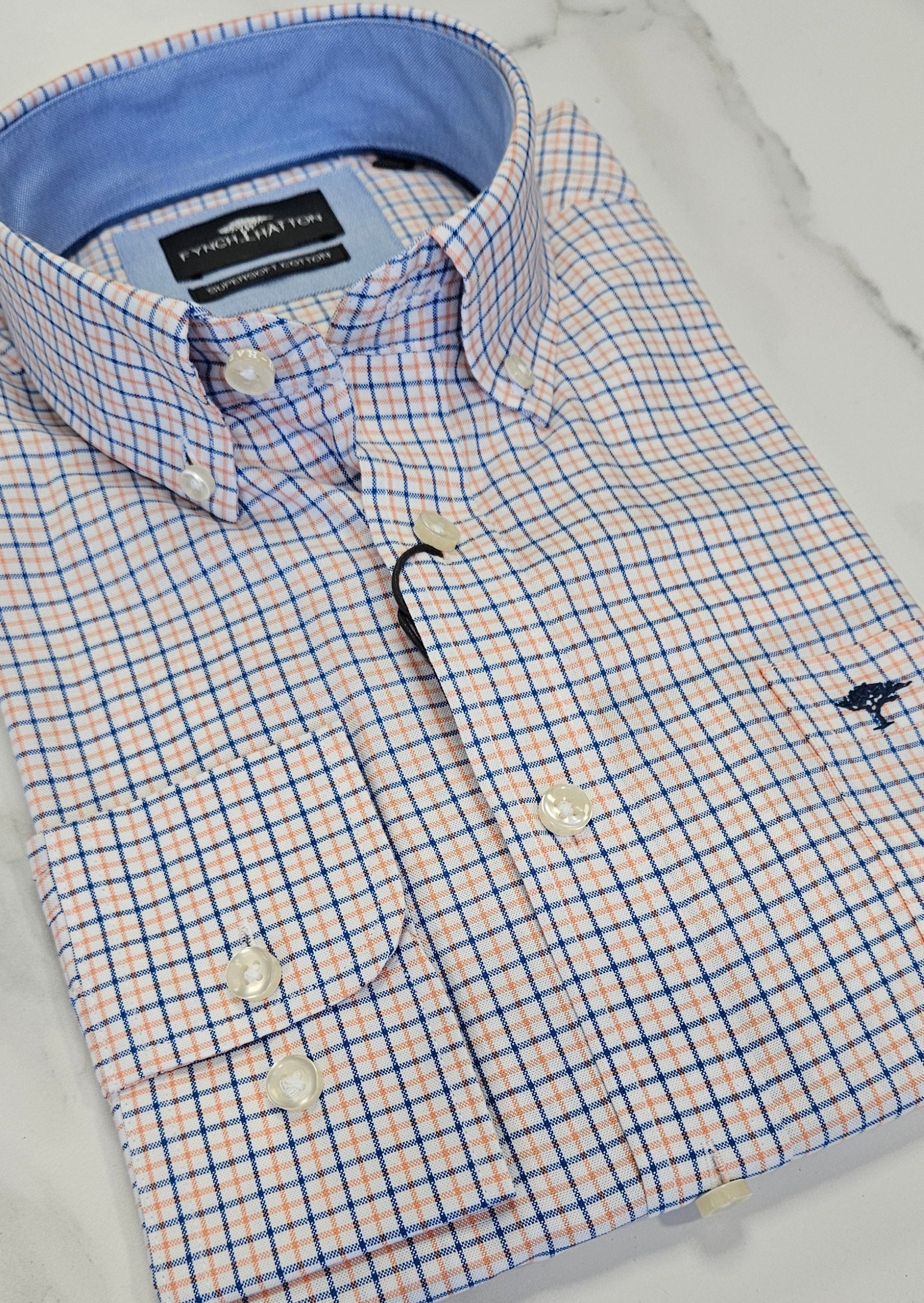 FYCH HATTON CHECK L/S SHIRT (1503 5260/208) - ORANGE/BLUE CHECK