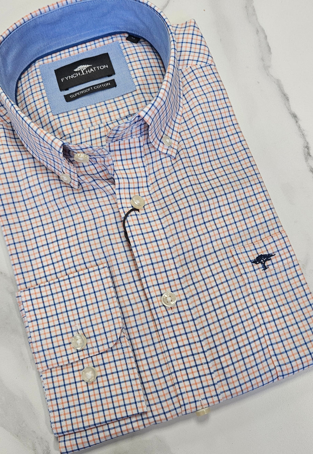 FYCH HATTON CHECK L/S SHIRT (1503 5260/208) - ORANGE/BLUE CHECK