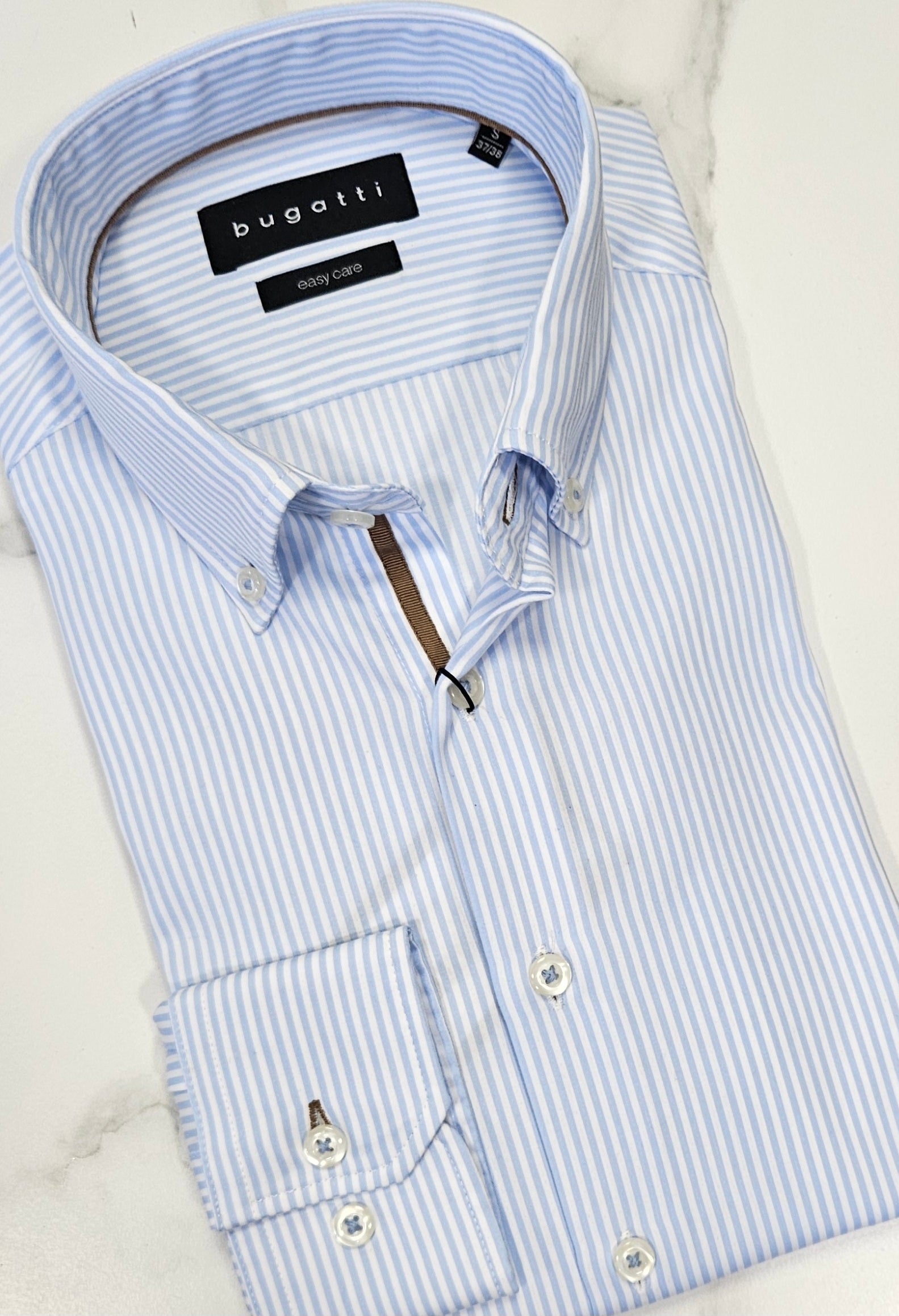 BUGATTI STRIPE L/S SHIRT- BLUE/WHITE