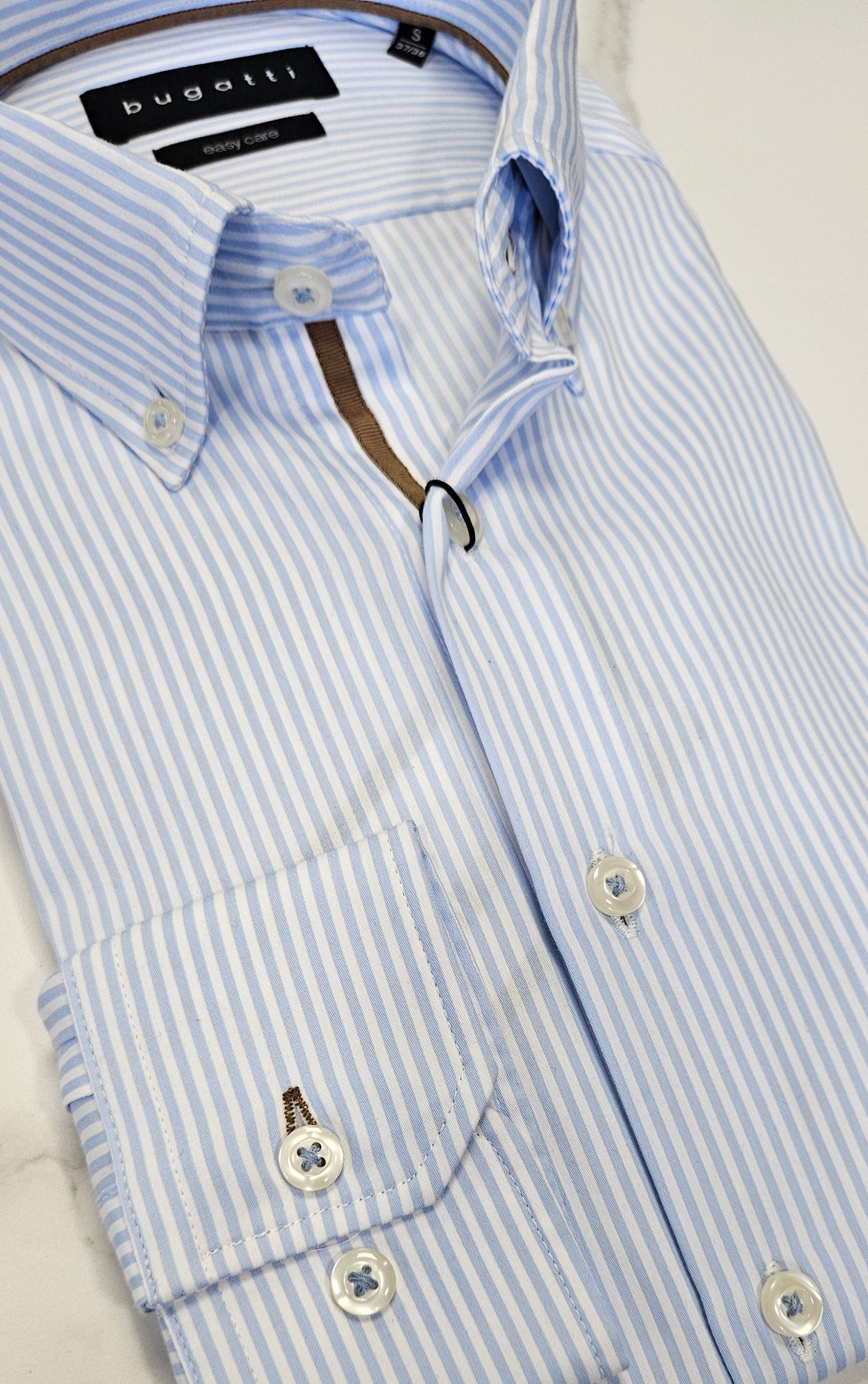 BUGATTI STRIPE L/S SHIRT- BLUE/WHITE