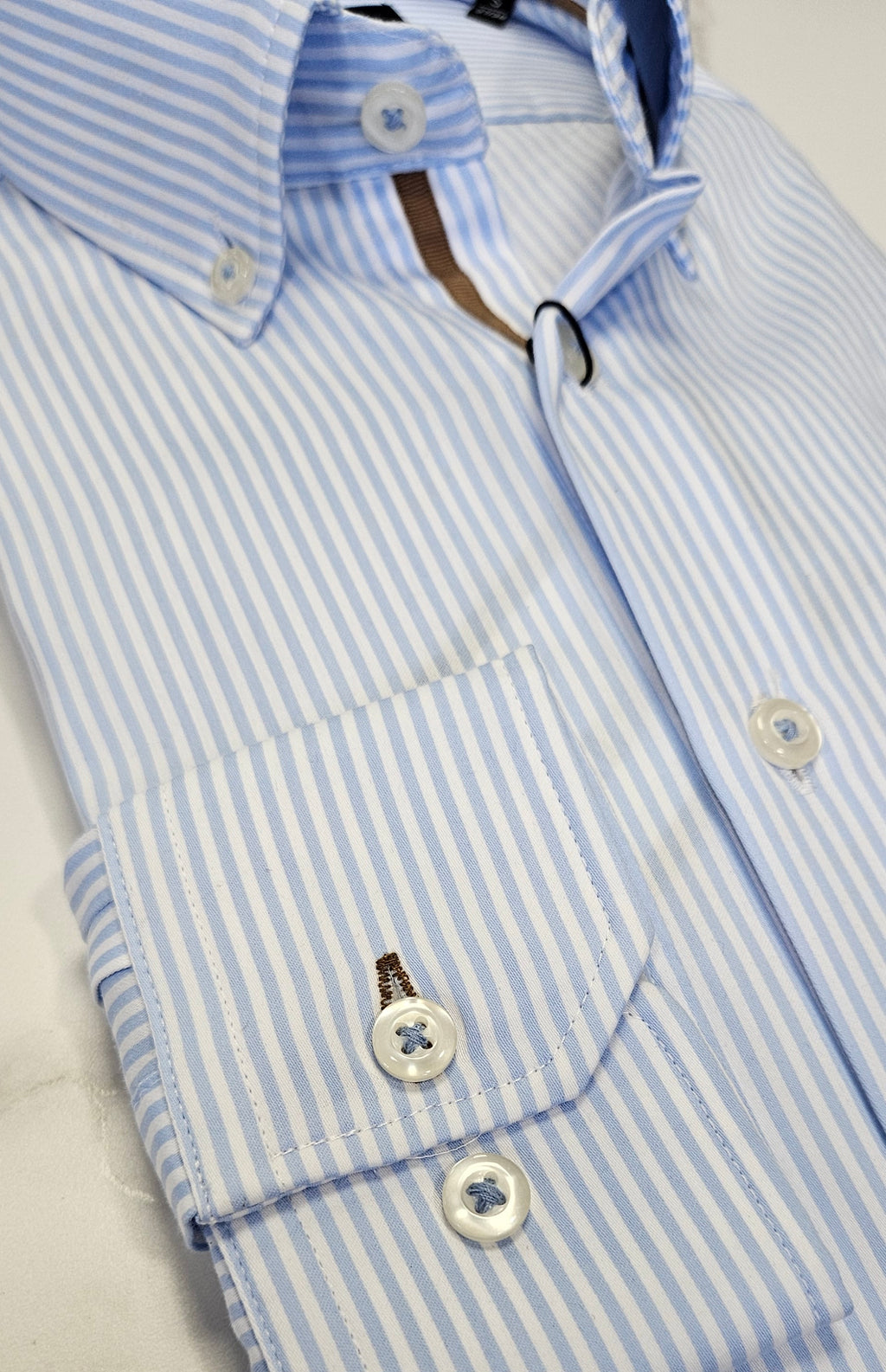 BUGATTI STRIPE L/S SHIRT- BLUE/WHITE