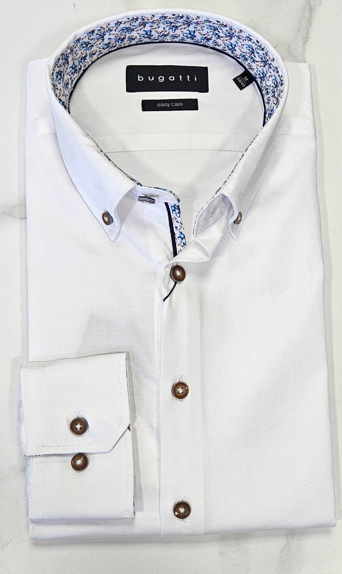 BUGATTI TRIMMED COLLAR/CUFF L/S SHIRT  - WHITE