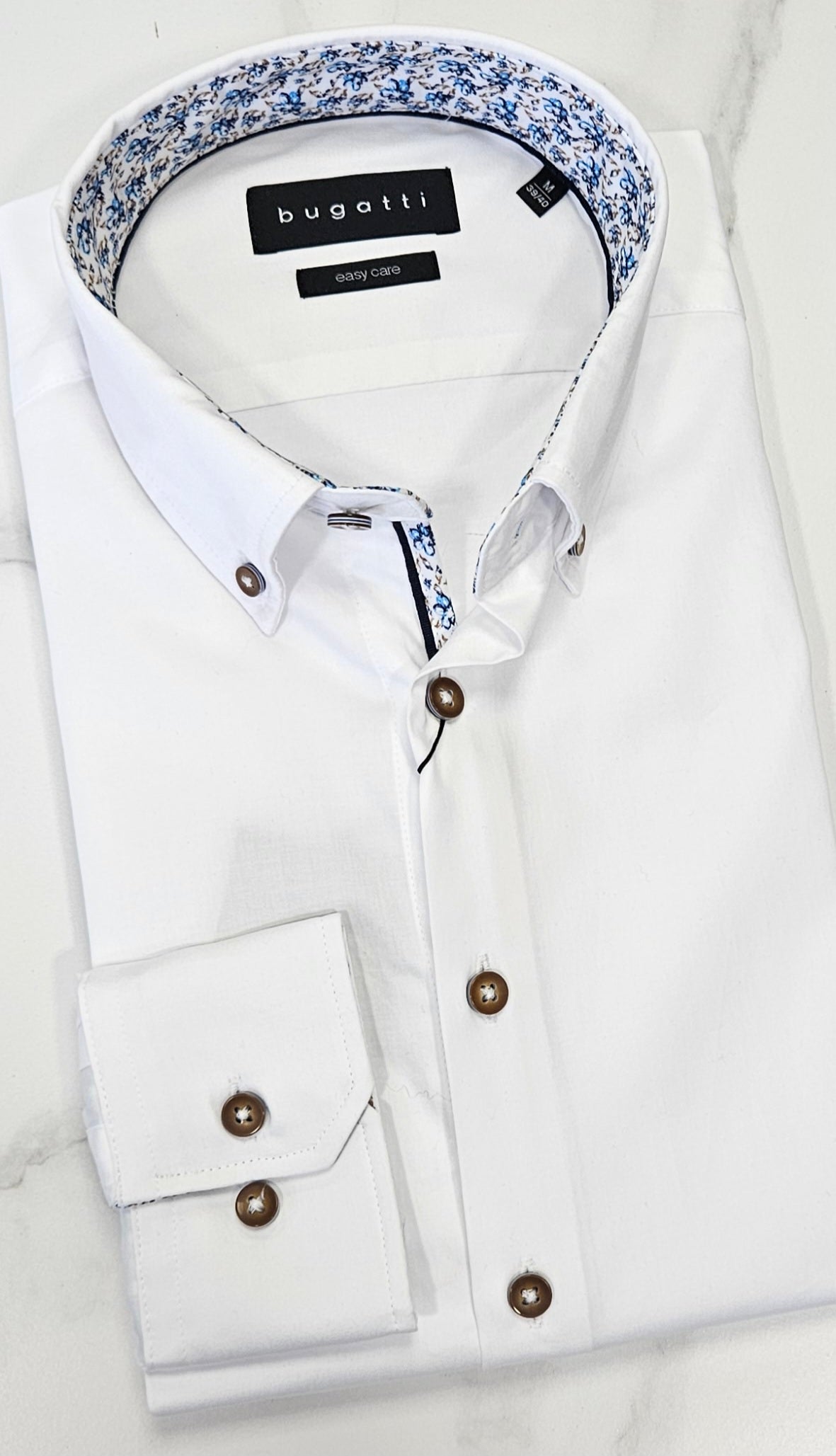 BUGATTI TRIMMED COLLAR/CUFF L/S SHIRT  - WHITE