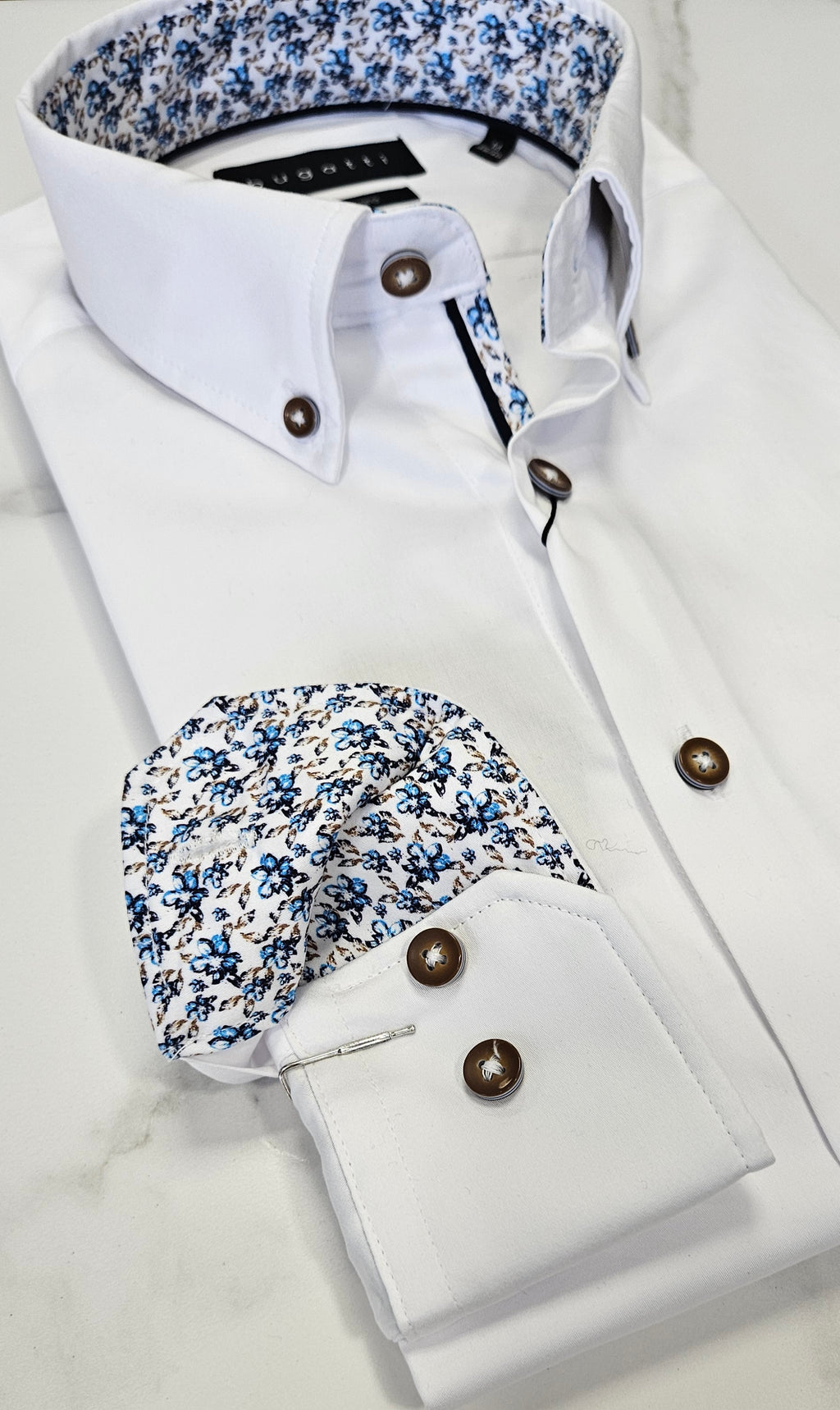 BUGATTI TRIMMED COLLAR/CUFF L/S SHIRT  - WHITE