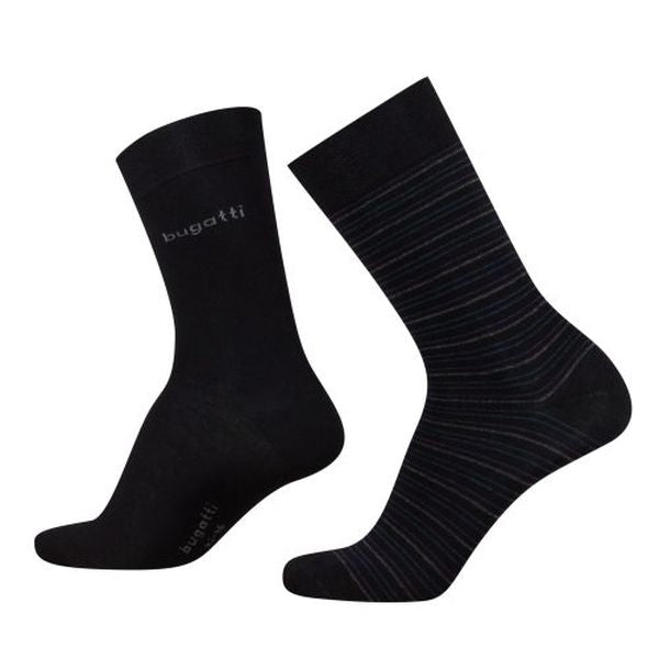 BUGATTI 2PK SOCKS STRIPES - BLACK
