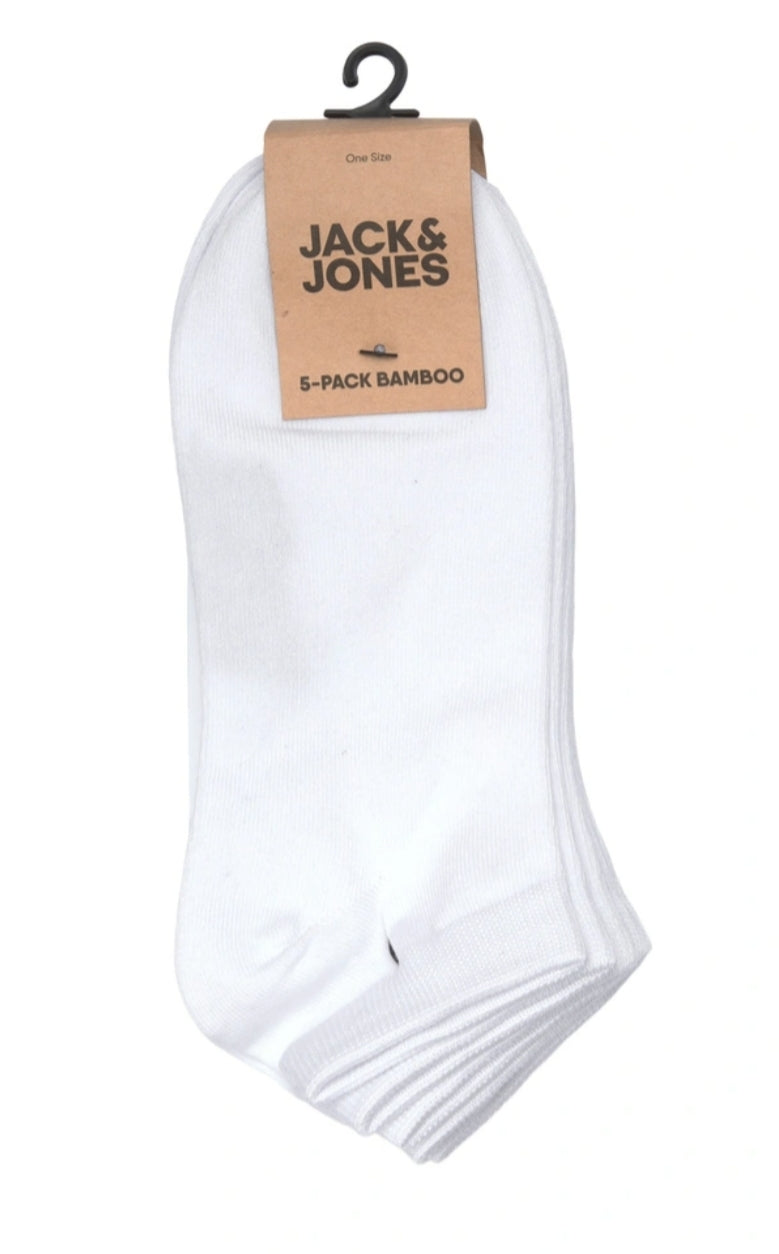JACK & JONES 5 PACK ANKLE SOCKS - WHITE