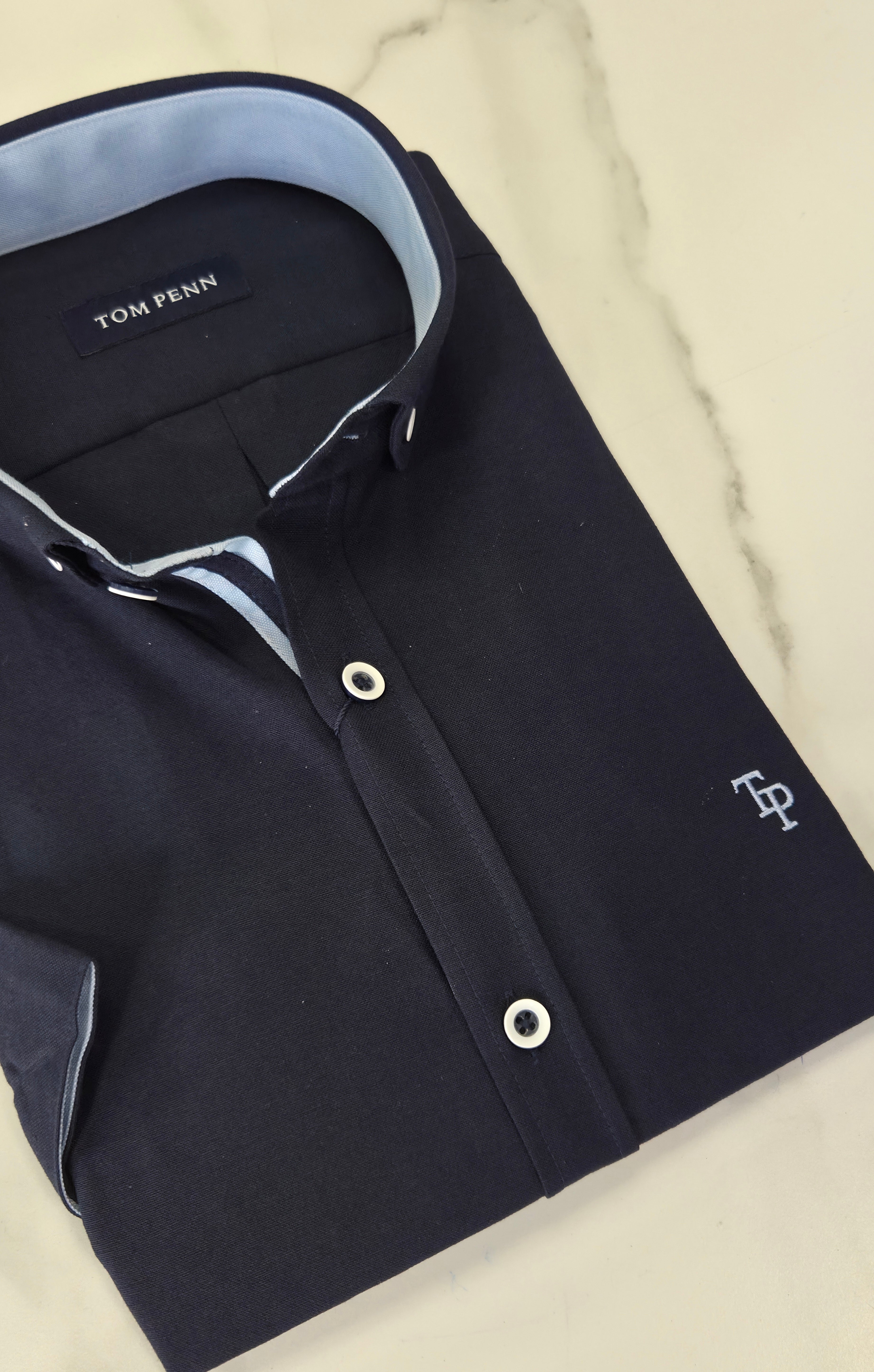 TOM PENN OXFORD COTTON S/S SHIRT - NAVY