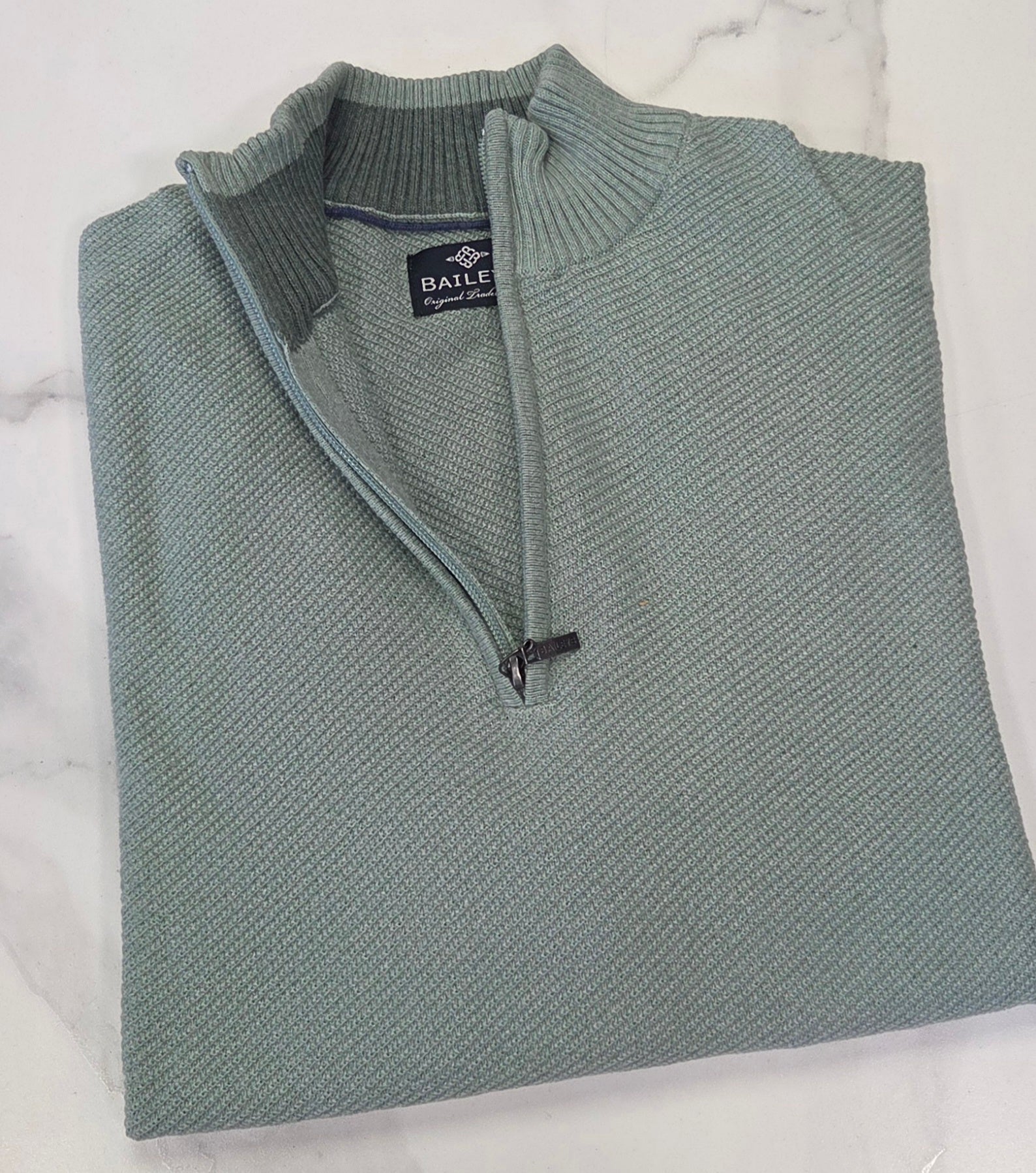 BAILEYS TEXTURED 1/4 ZIP KNITWEAR  - GREEN