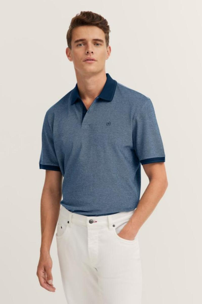 BUGATTI TEXTURED POLOSHIRT  - BLUE