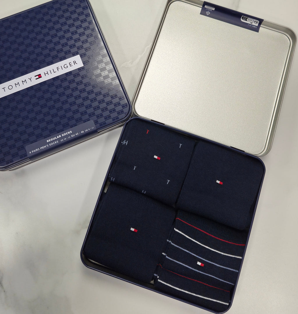 TOMMY HILFIGER SOCK 4 PACK TIN - NAVY